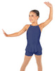 Solid Lycra Halter Binding Biketard w Peplum