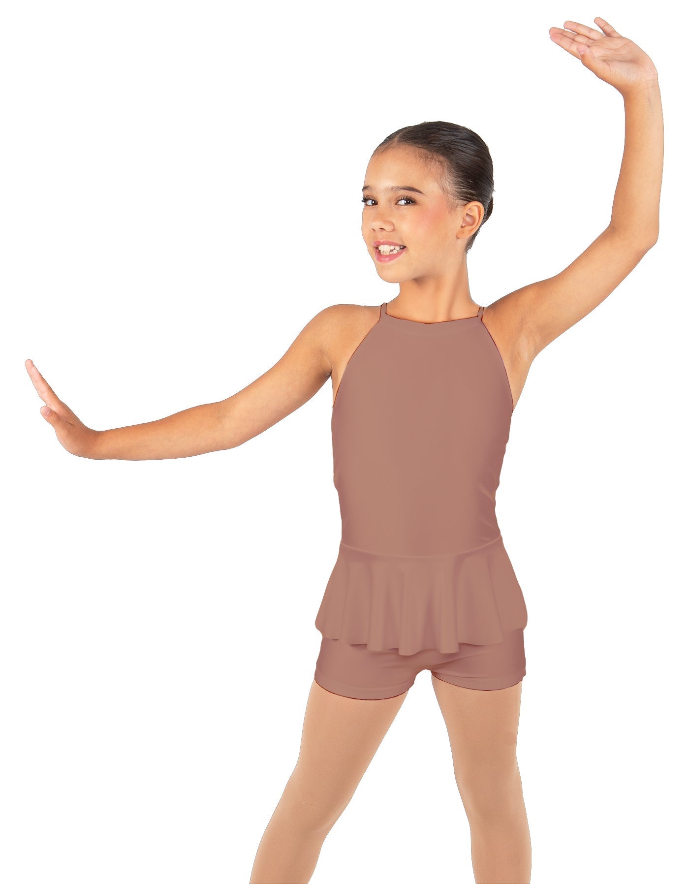Solid Lycra Halter Binding Biketard w Peplum