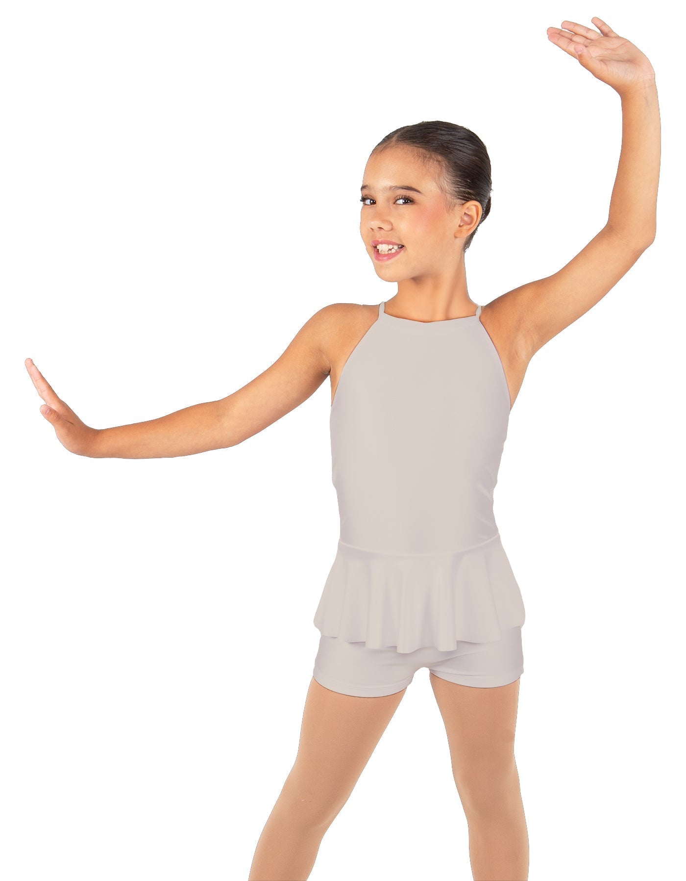 Solid Lycra Halter Binding Biketard w Peplum