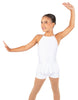 Solid Lycra Halter Binding Biketard w Peplum