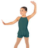 Solid Lycra Halter Binding Biketard w Peplum
