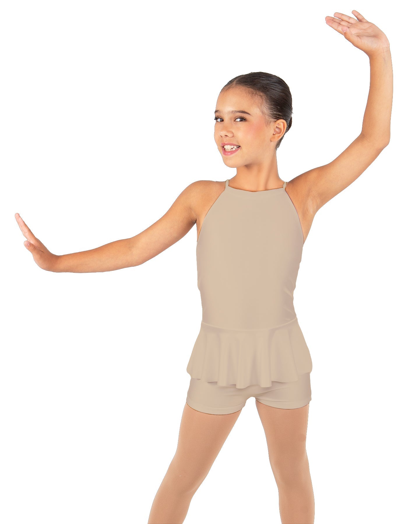 Solid Lycra Halter Binding Biketard w Peplum