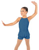 Solid Lycra Halter Binding Biketard w Peplum