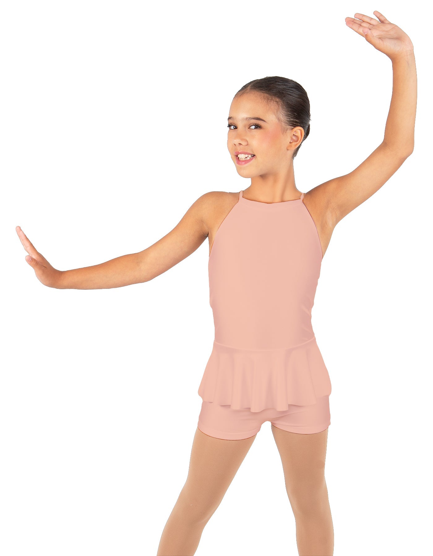 Solid Lycra Halter Binding Biketard w Peplum