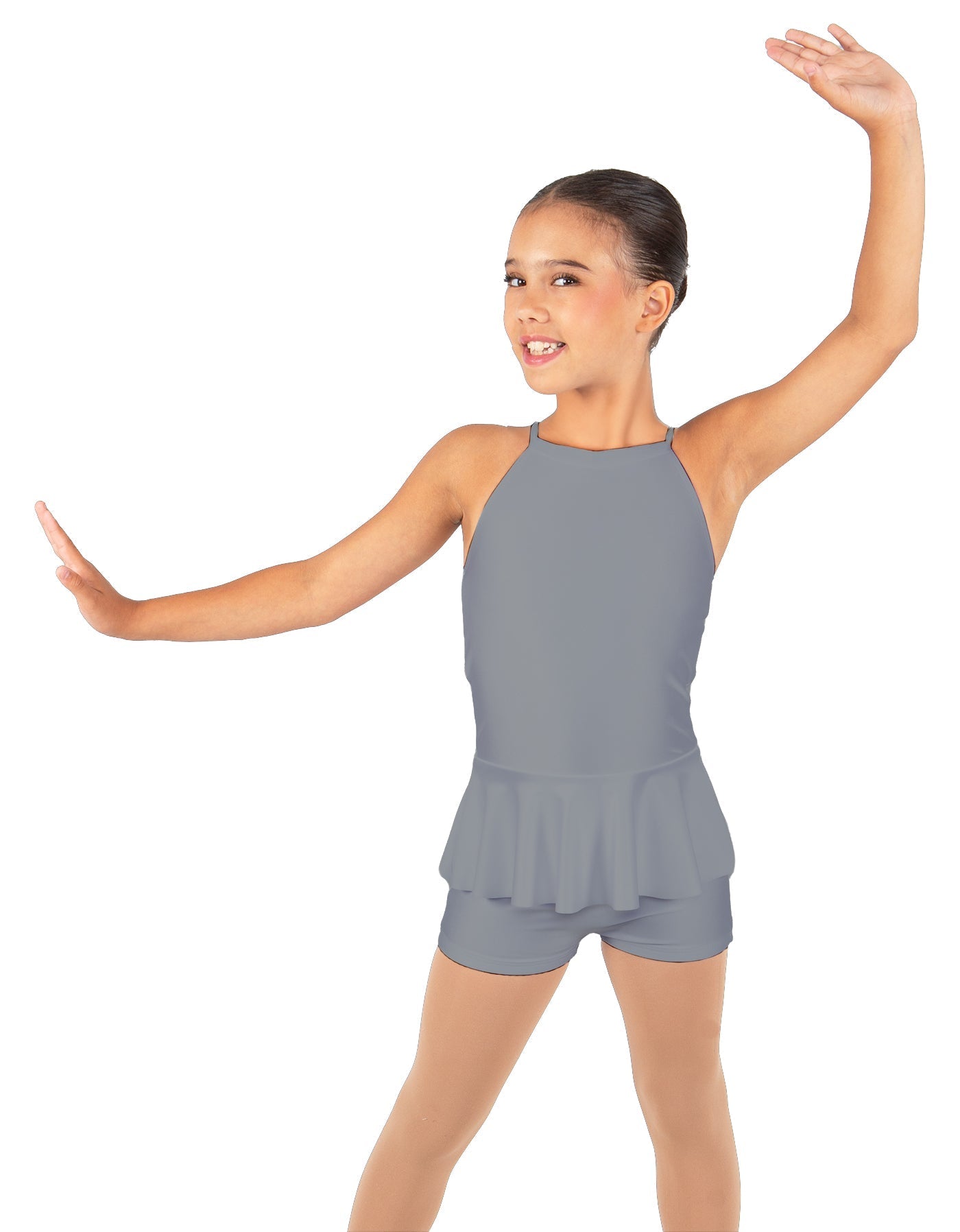 Solid Lycra Halter Binding Biketard w Peplum
