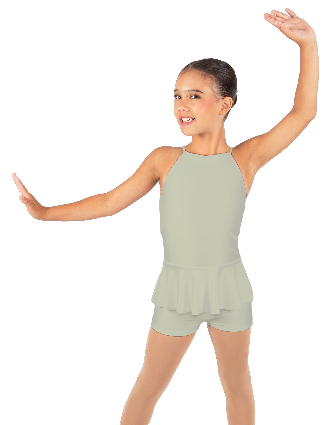 Solid Lycra Halter Binding Biketard w Peplum