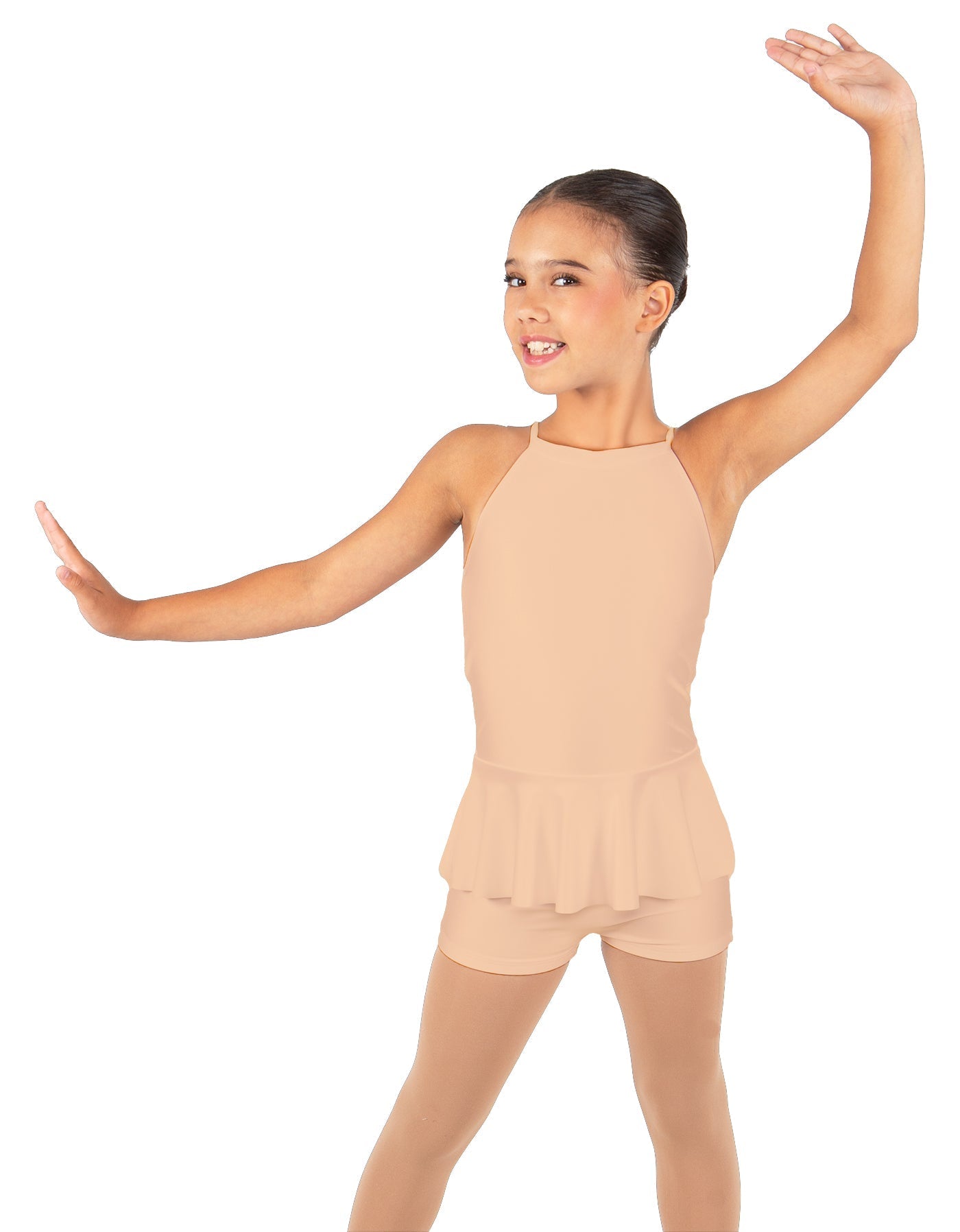 Solid Lycra Halter Binding Biketard w Peplum
