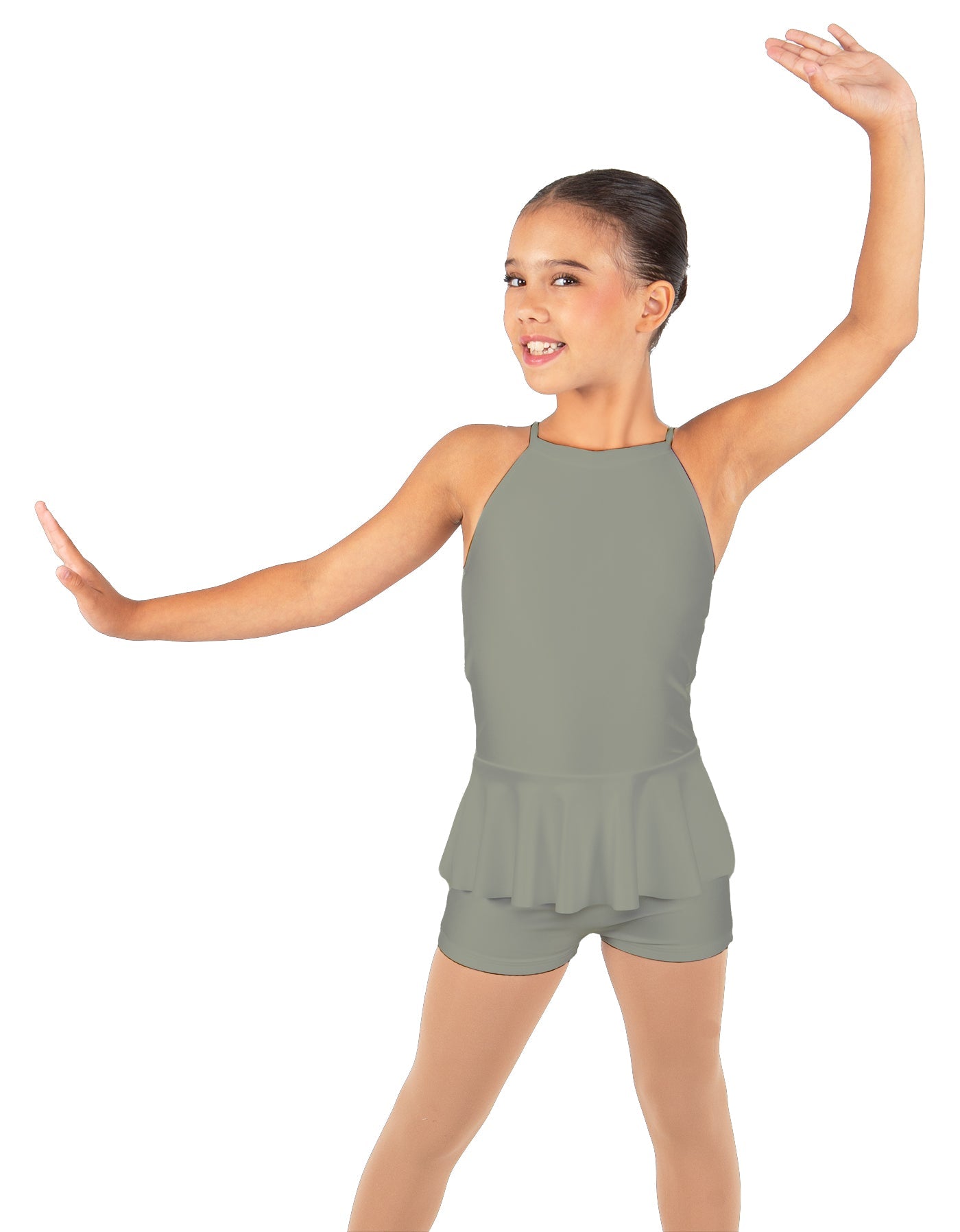 Solid Lycra Halter Binding Biketard w Peplum