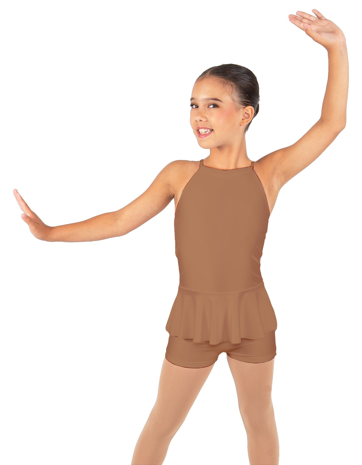 Solid Lycra Halter Binding Biketard w Peplum