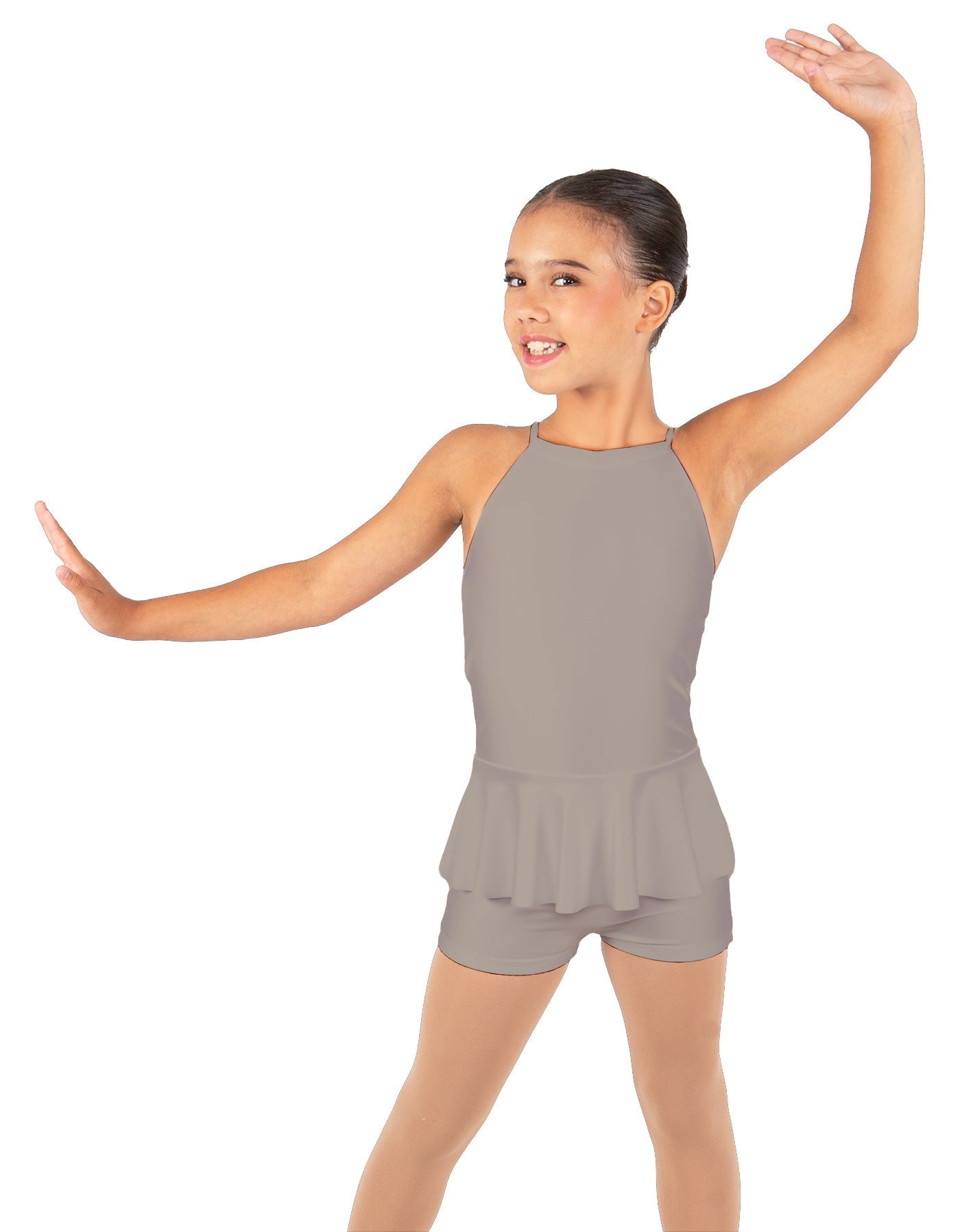 Solid Lycra Halter Binding Biketard w Peplum
