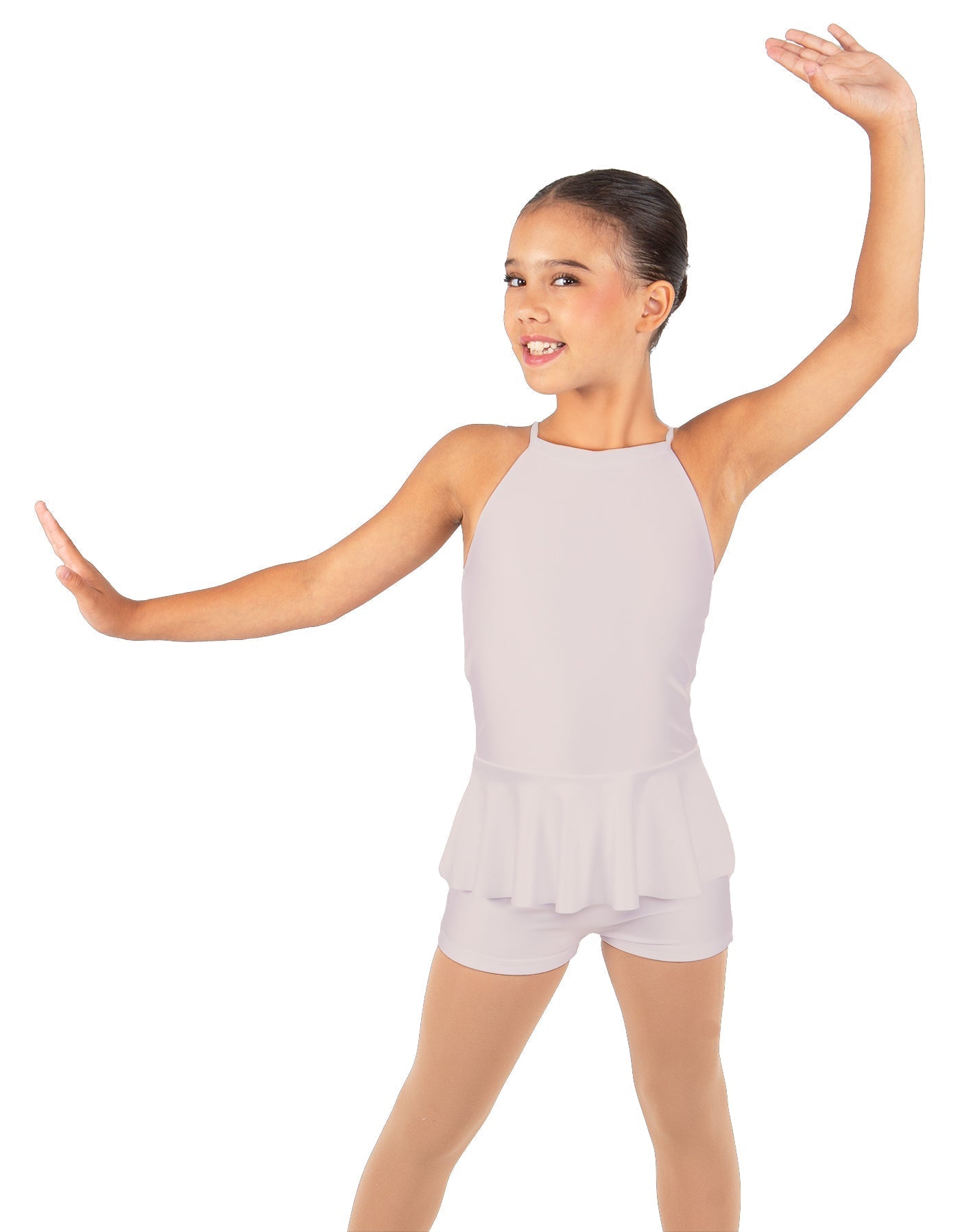 Solid Lycra Halter Binding Biketard w Peplum