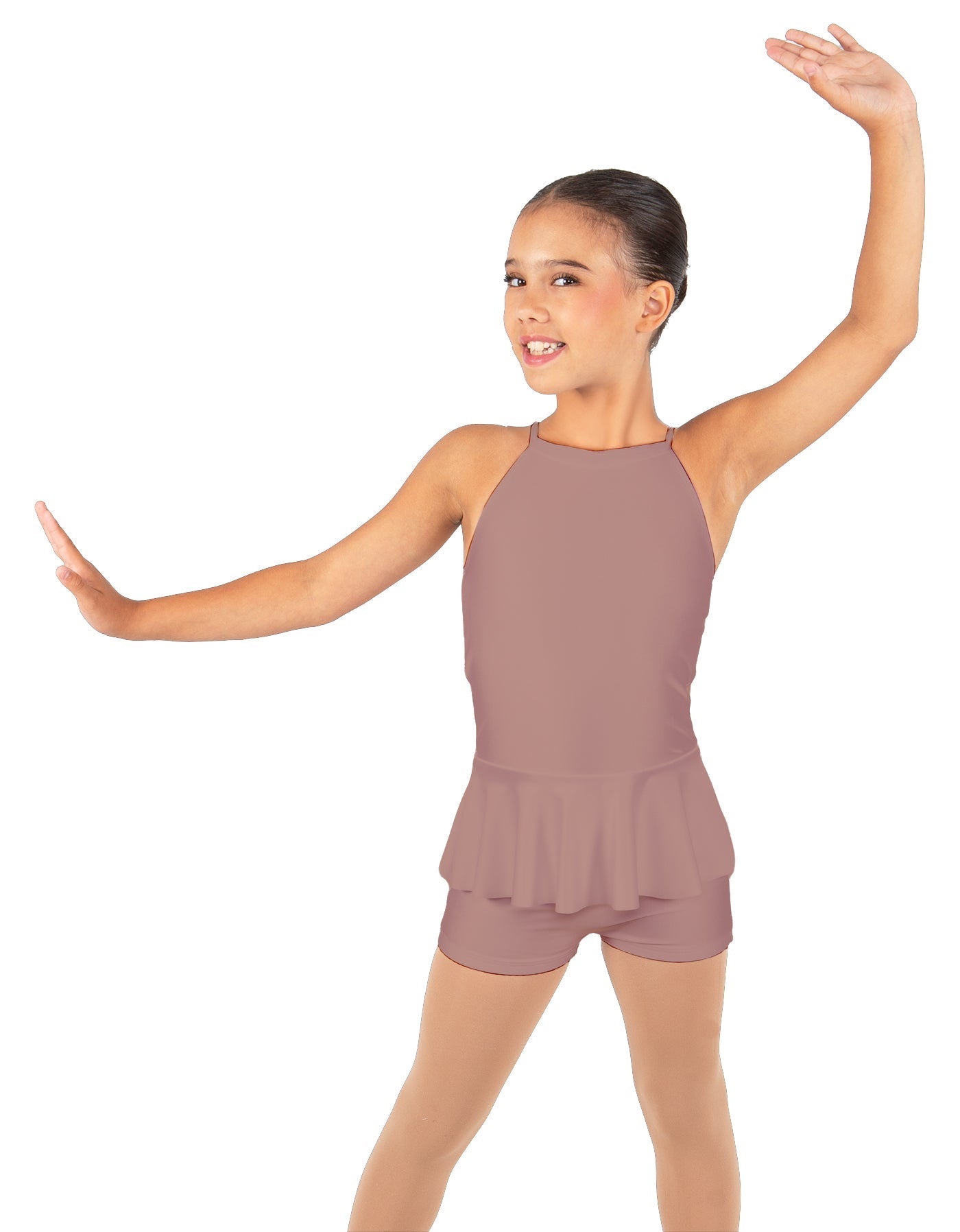 Solid Lycra Halter Binding Biketard w Peplum