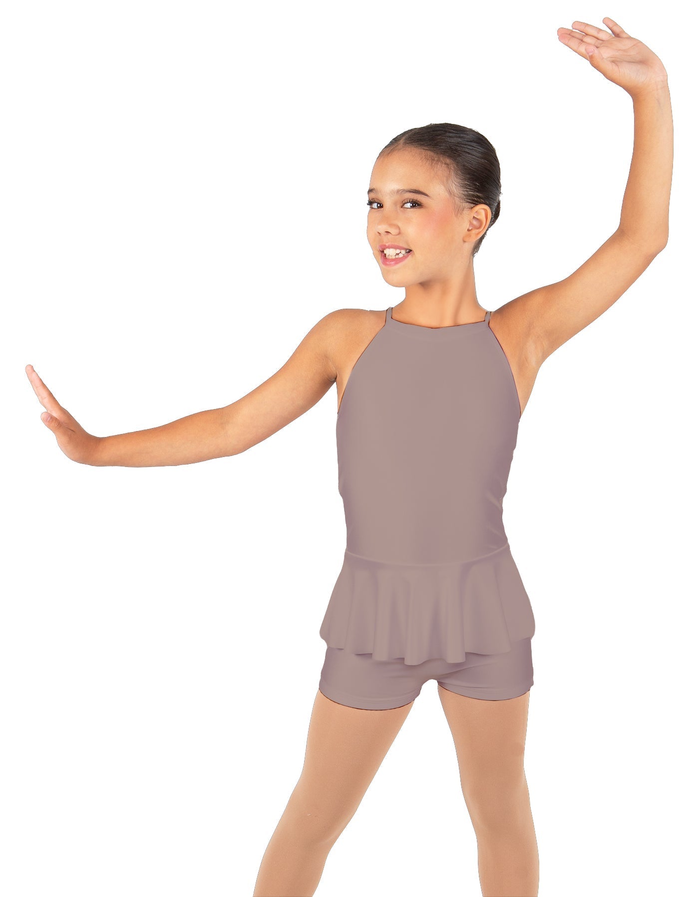 Solid Lycra Halter Binding Biketard w Peplum