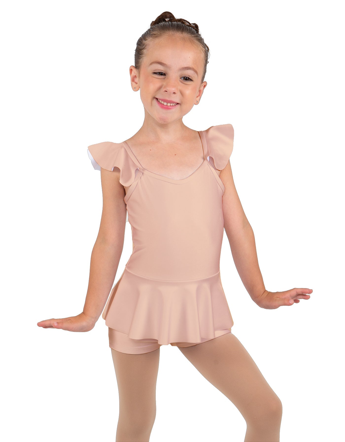Solid Lycra Camisole Flutter Sleeve Biketard w Peplum