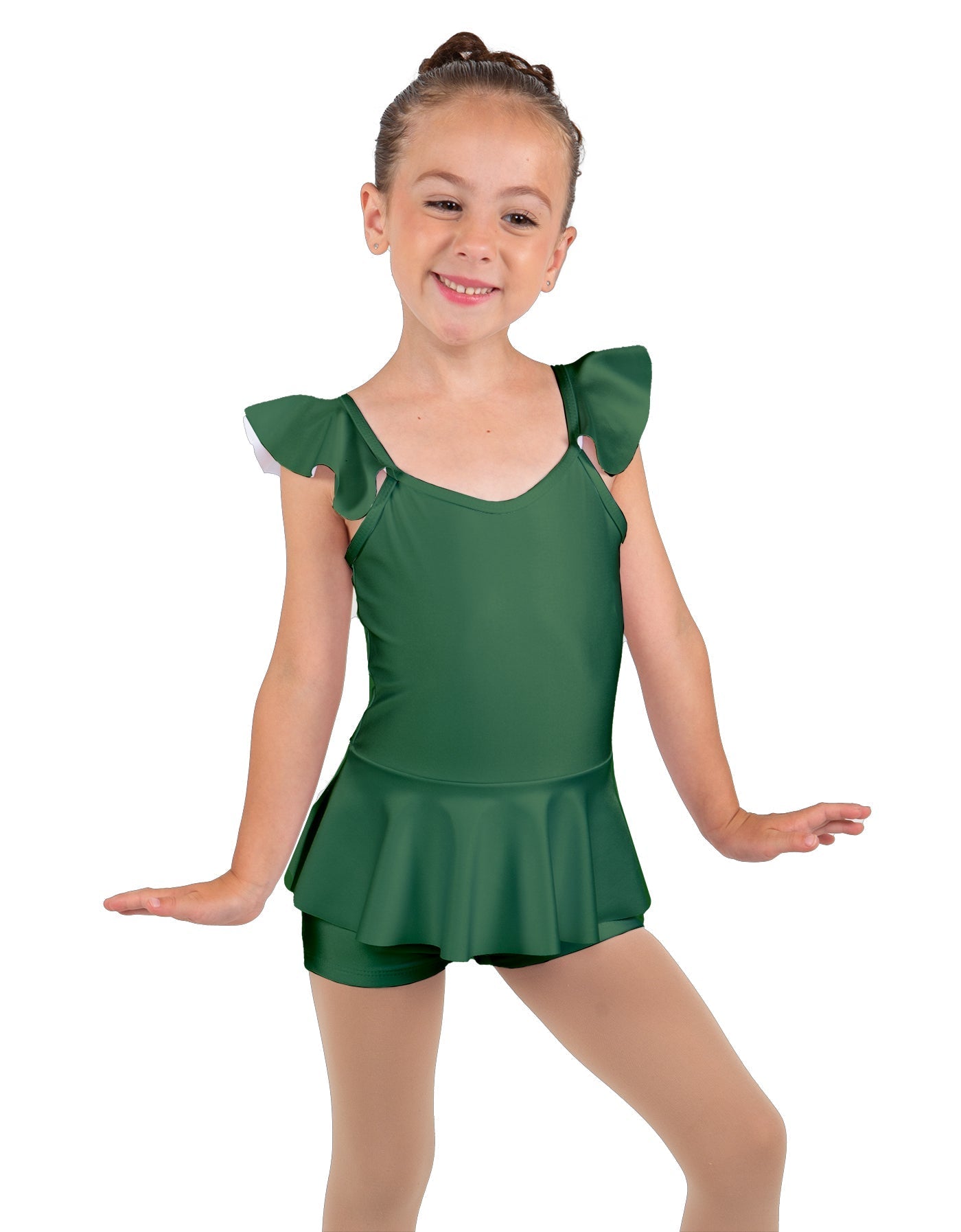 Solid Lycra Camisole Flutter Sleeve Biketard w Peplum