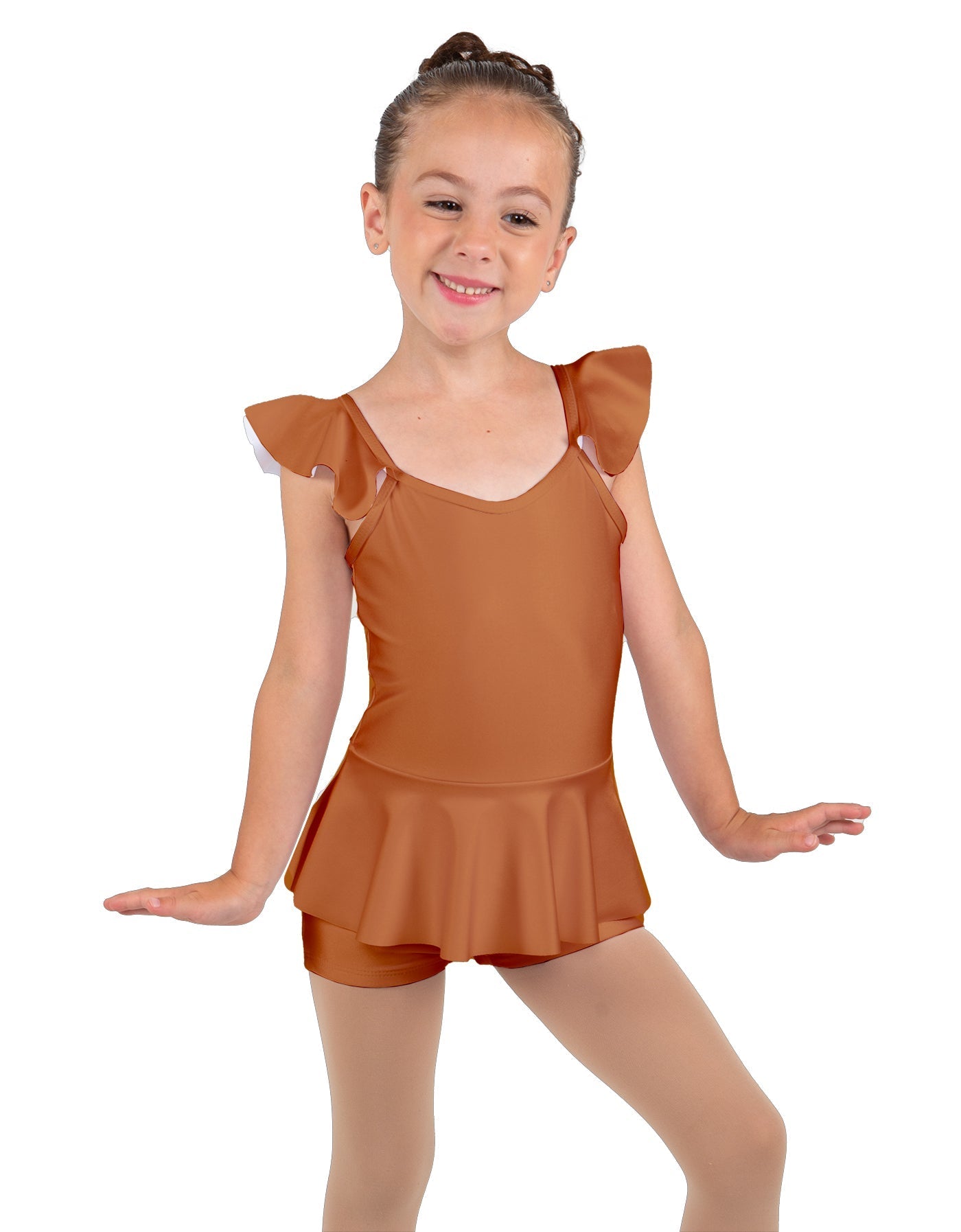 Solid Lycra Camisole Flutter Sleeve Biketard w Peplum