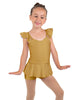 Solid Lycra Camisole Flutter Sleeve Biketard w Peplum