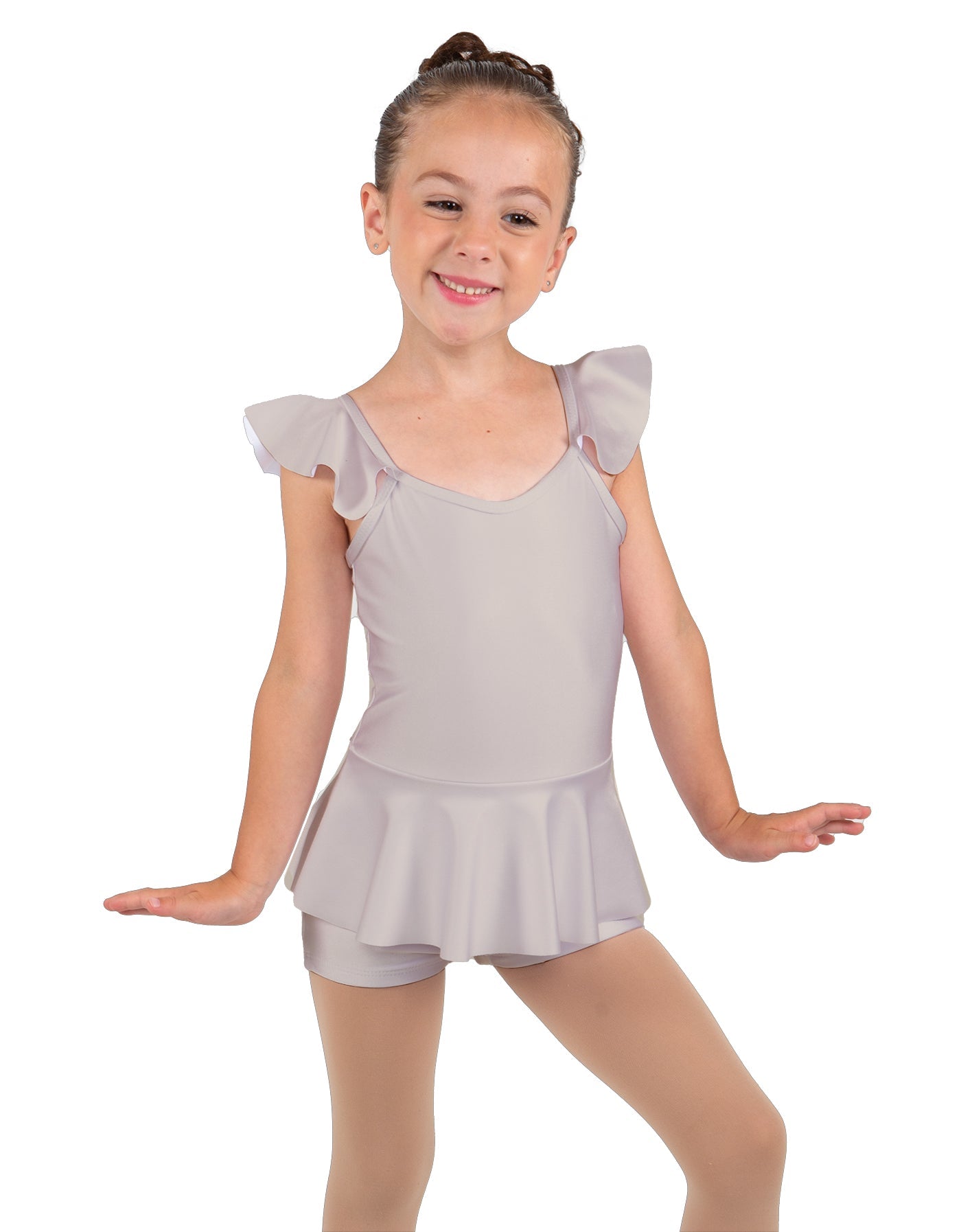 Solid Lycra Camisole Flutter Sleeve Biketard w Peplum