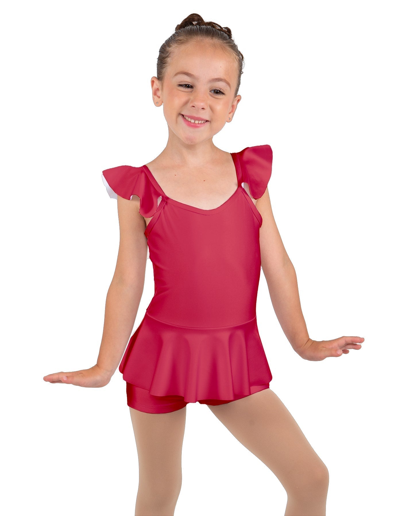 Solid Lycra Camisole Flutter Sleeve Biketard w Peplum