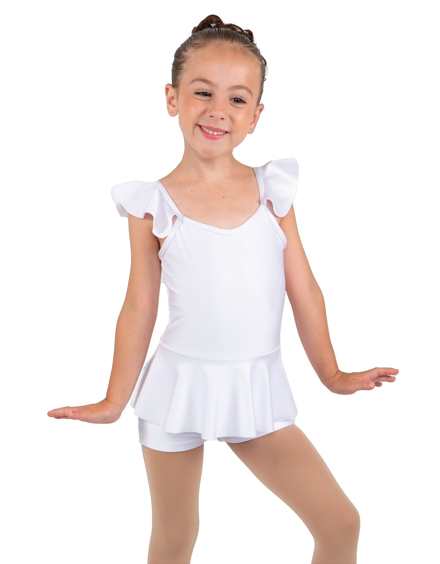 Solid Lycra Camisole Flutter Sleeve Biketard w Peplum