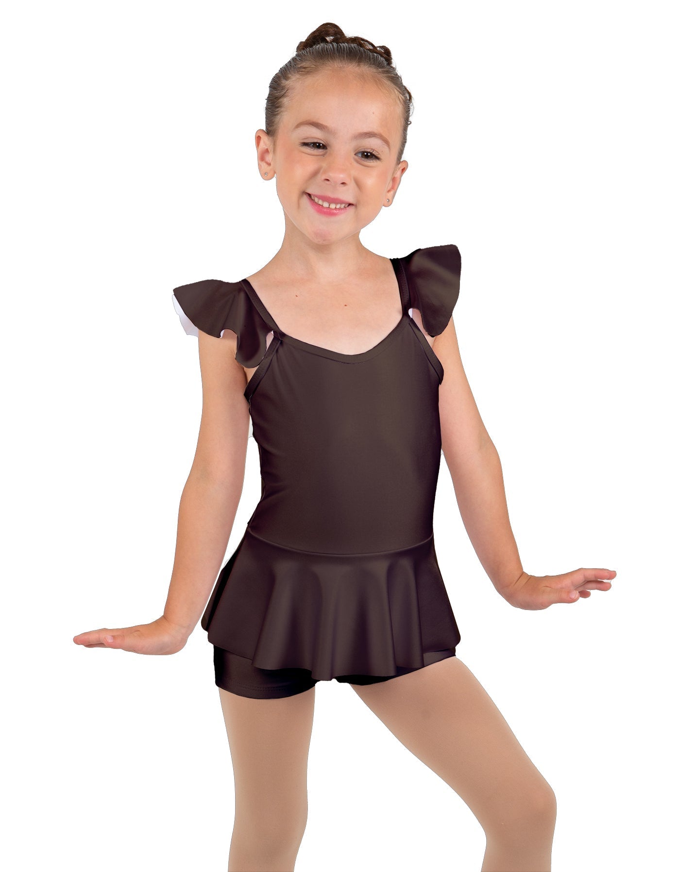 Solid Lycra Camisole Flutter Sleeve Biketard w Peplum