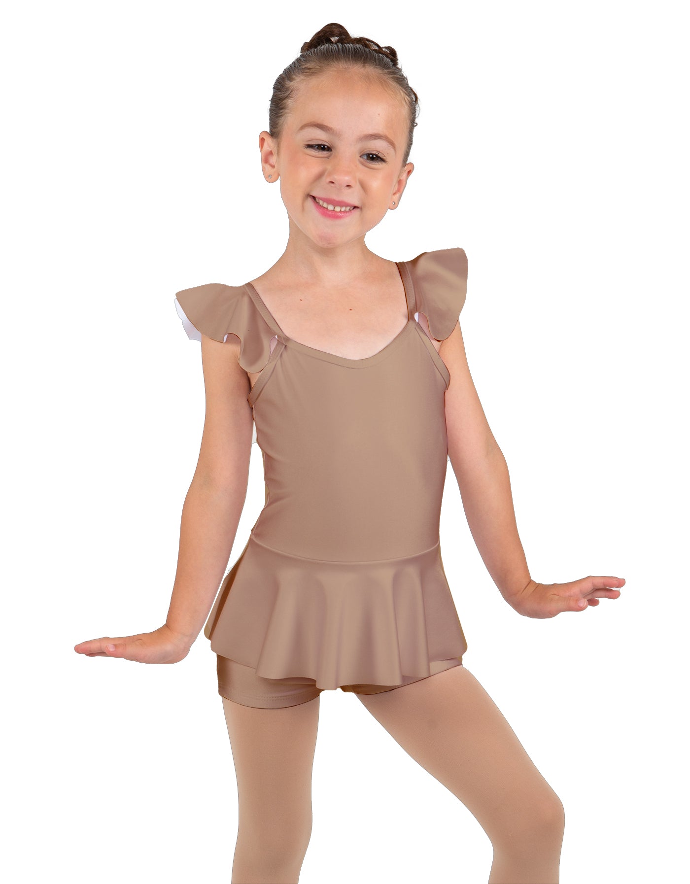 Solid Lycra Camisole Flutter Sleeve Biketard w Peplum
