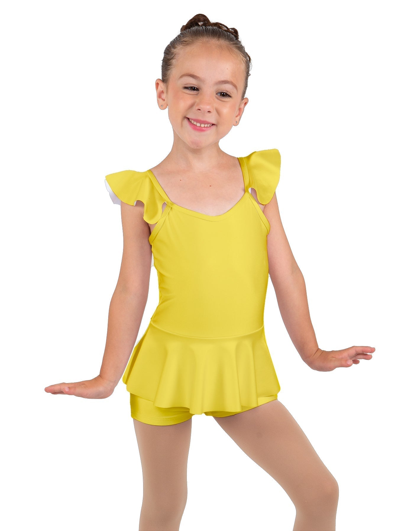 Solid Lycra Camisole Flutter Sleeve Biketard w Peplum
