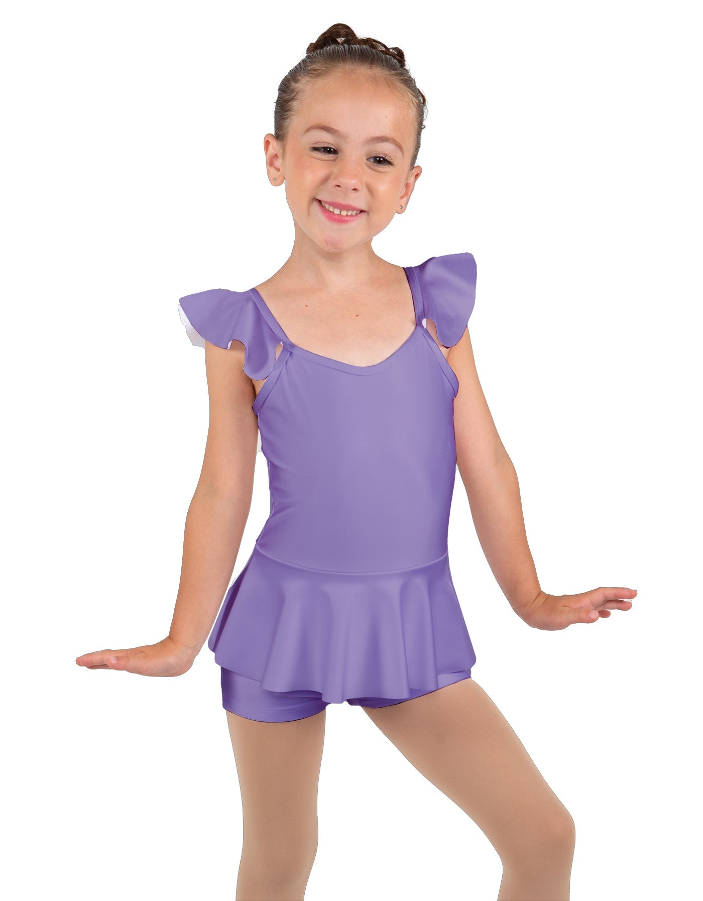 Solid Lycra Camisole Flutter Sleeve Biketard w Peplum