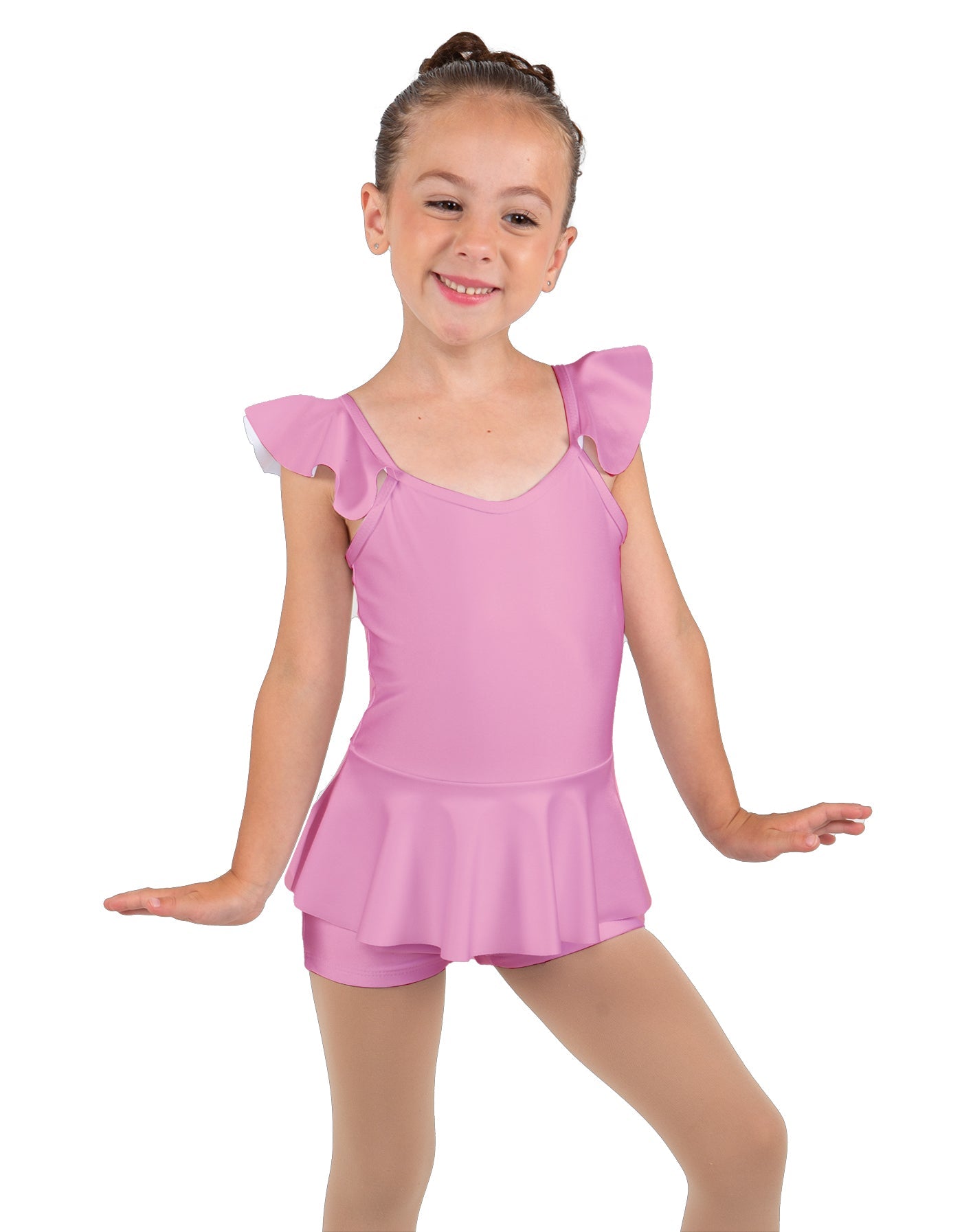 Solid Lycra Camisole Flutter Sleeve Biketard w Peplum