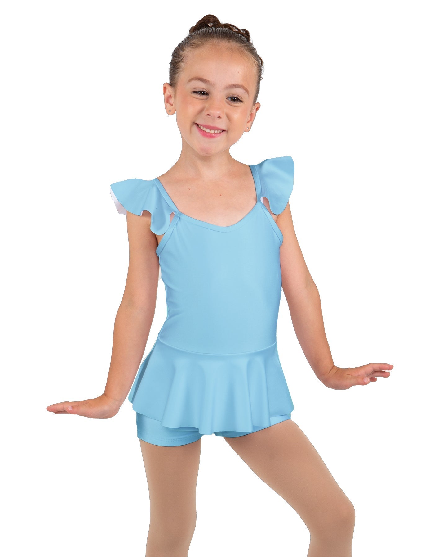 Solid Lycra Camisole Flutter Sleeve Biketard w Peplum