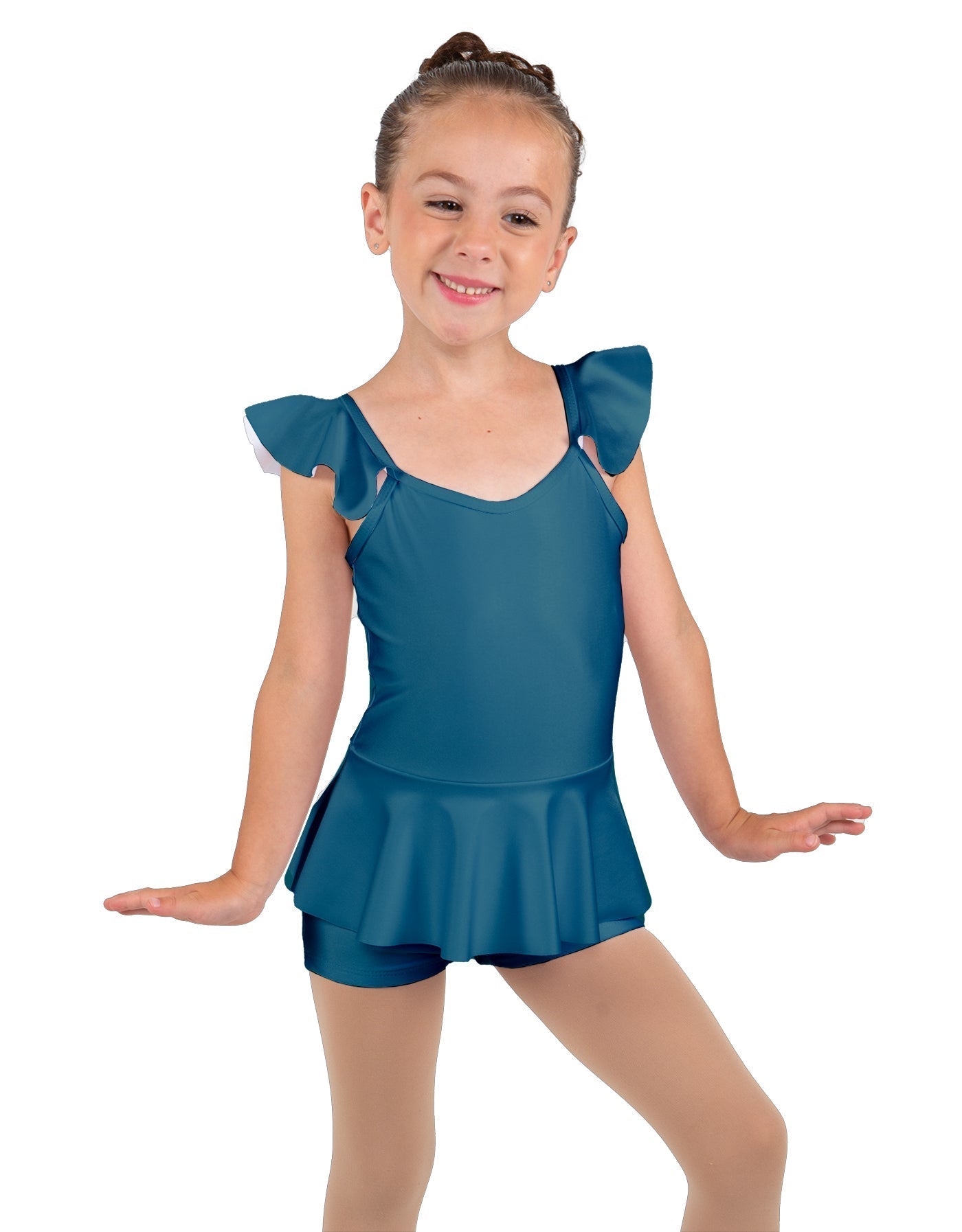 Solid Lycra Camisole Flutter Sleeve Biketard w Peplum