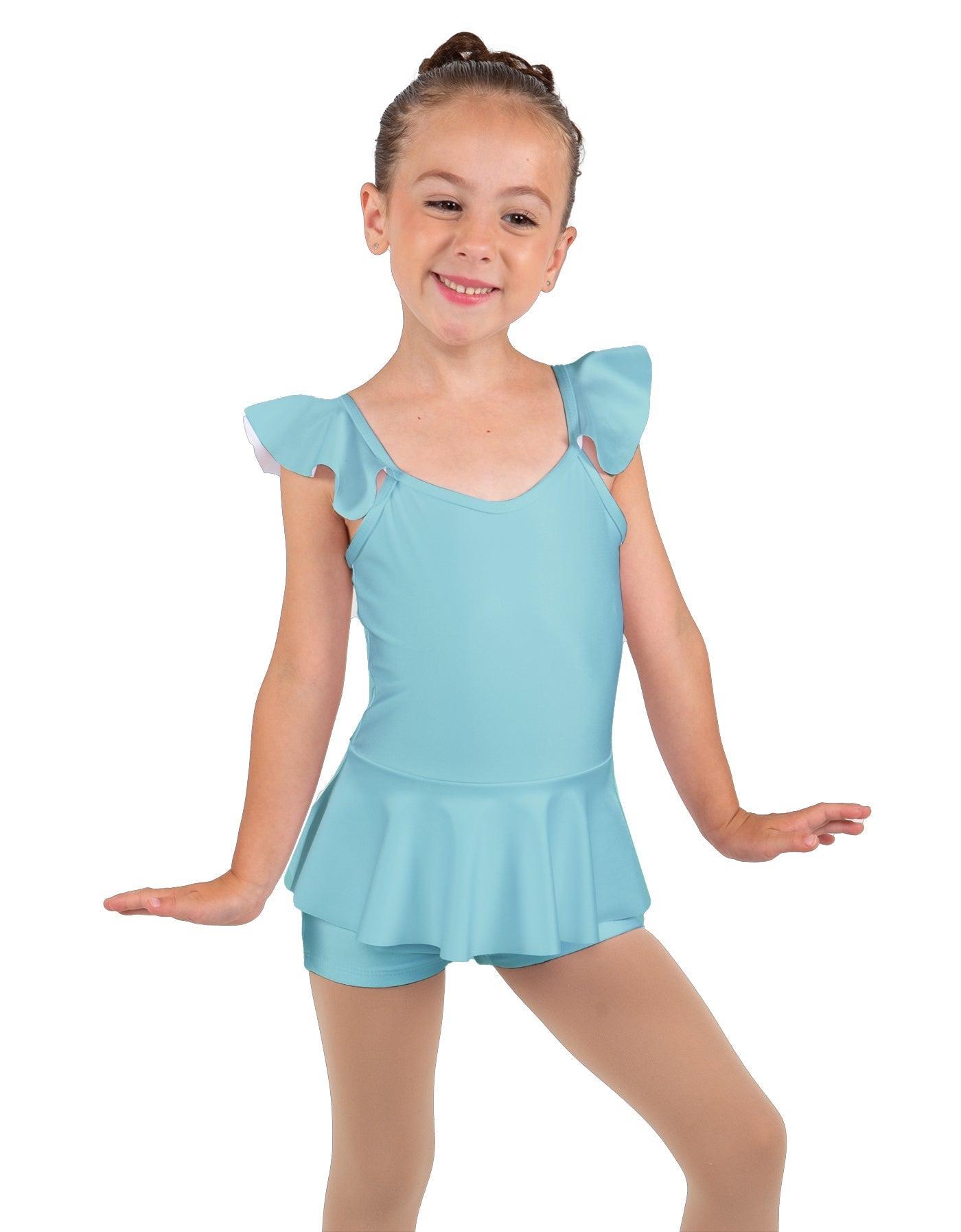 Solid Lycra Camisole Flutter Sleeve Biketard w Peplum