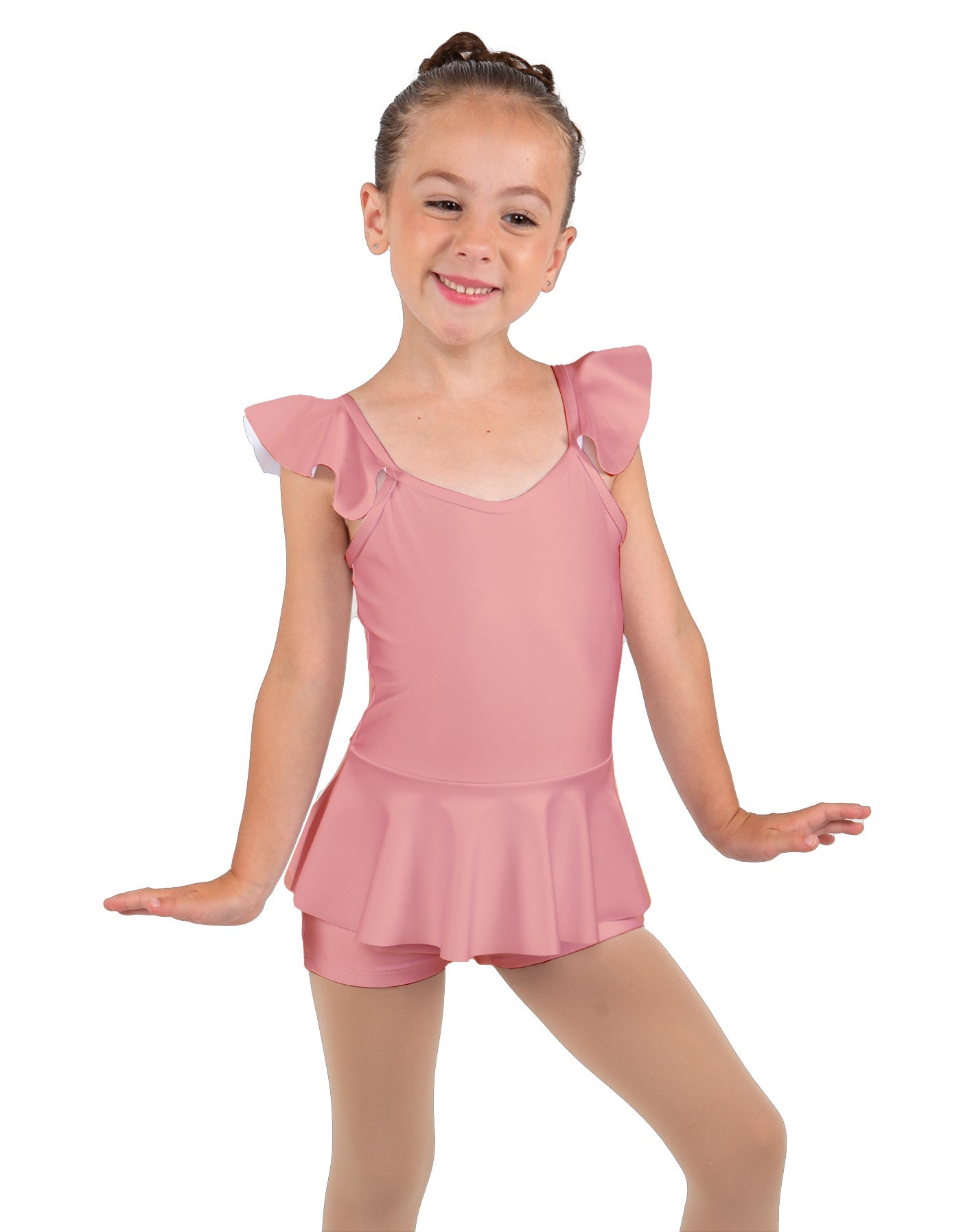 Solid Lycra Camisole Flutter Sleeve Biketard w Peplum