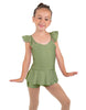 Solid Lycra Camisole Flutter Sleeve Biketard w Peplum