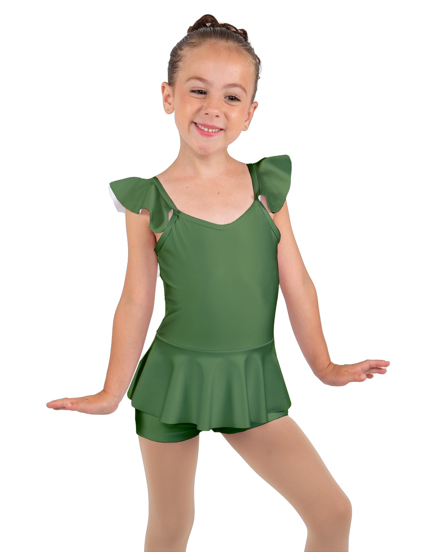Solid Lycra Camisole Flutter Sleeve Biketard w Peplum