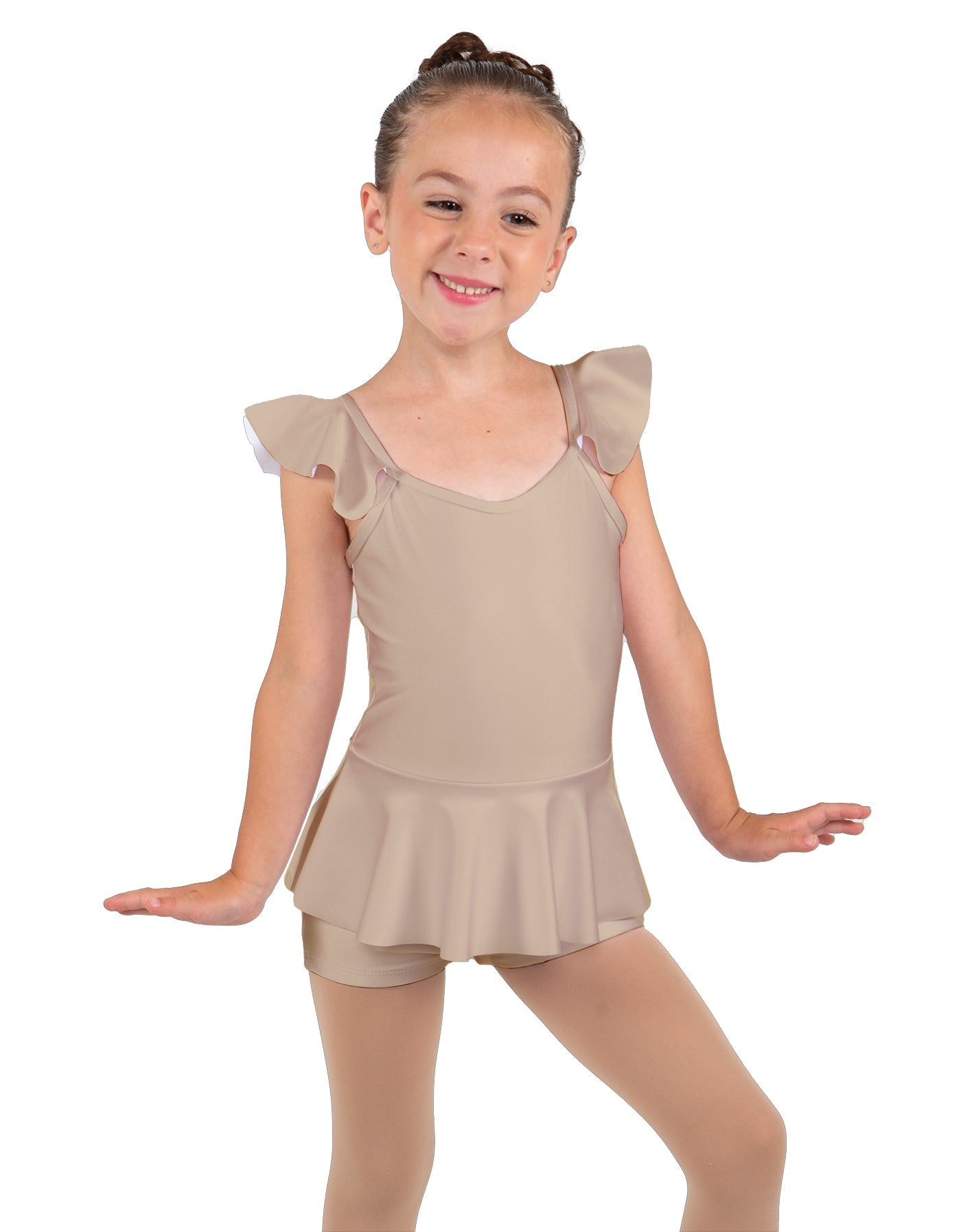 Solid Lycra Camisole Flutter Sleeve Biketard w Peplum