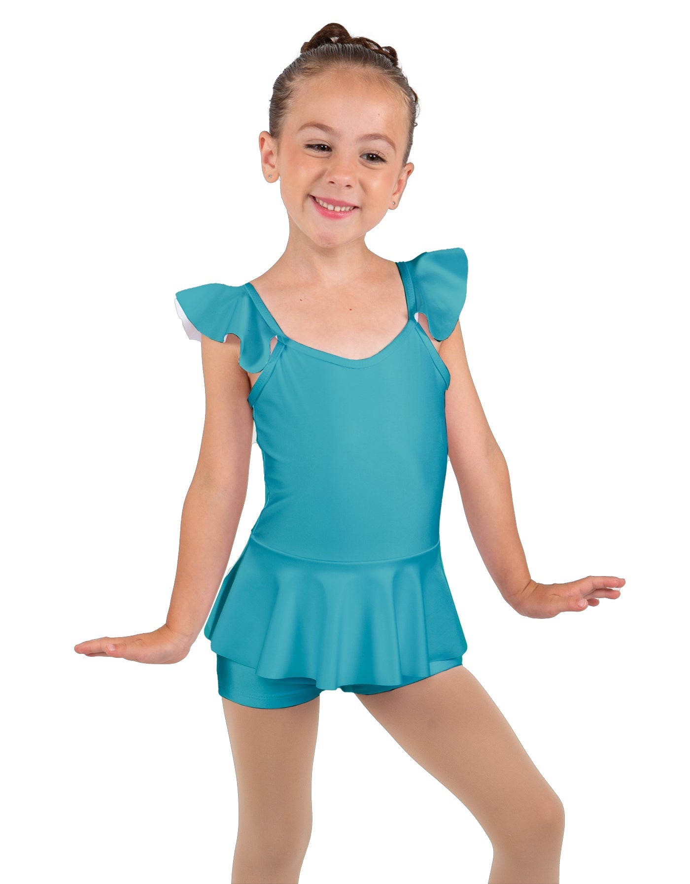 Solid Lycra Camisole Flutter Sleeve Biketard w Peplum
