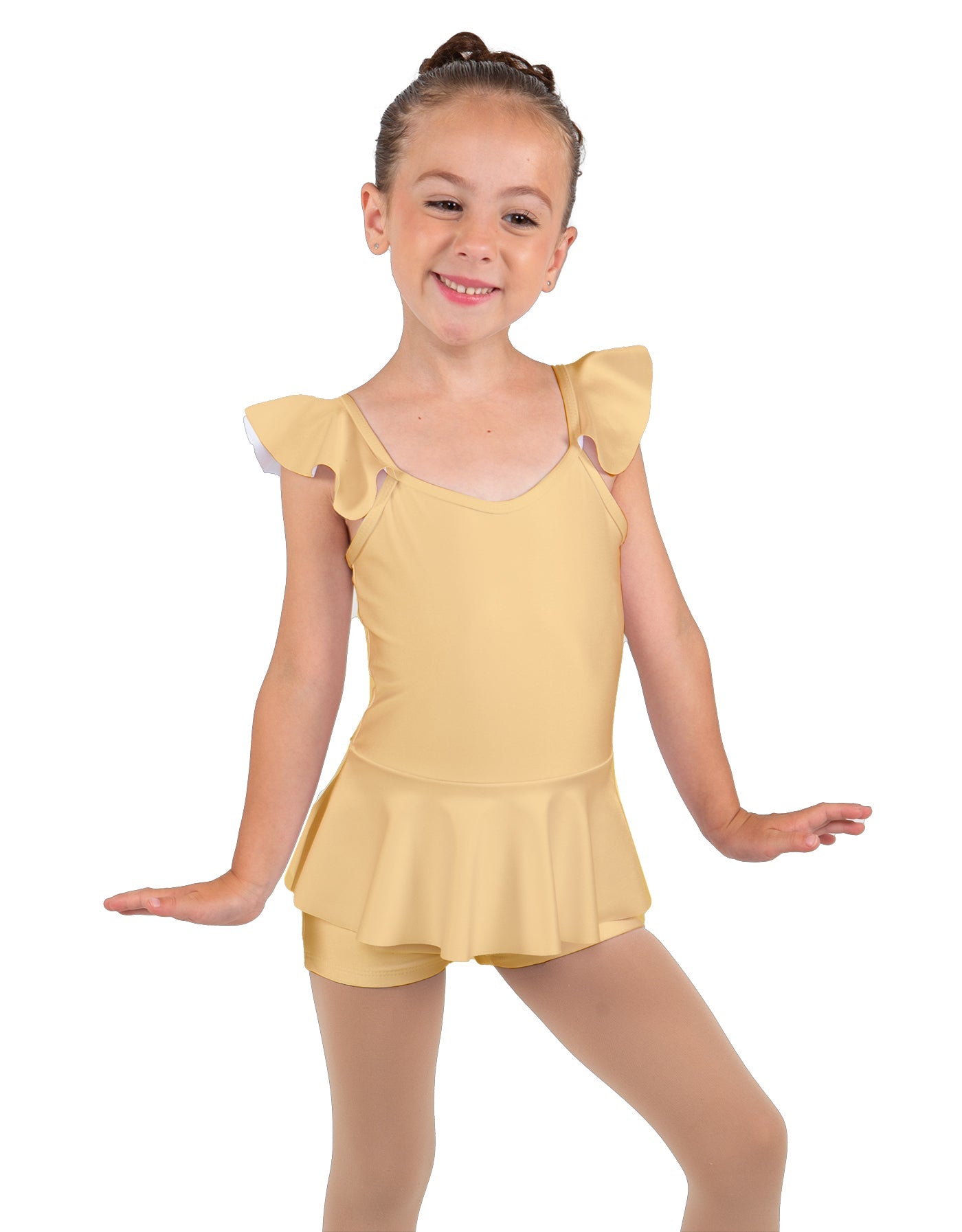 Solid Lycra Camisole Flutter Sleeve Biketard w Peplum