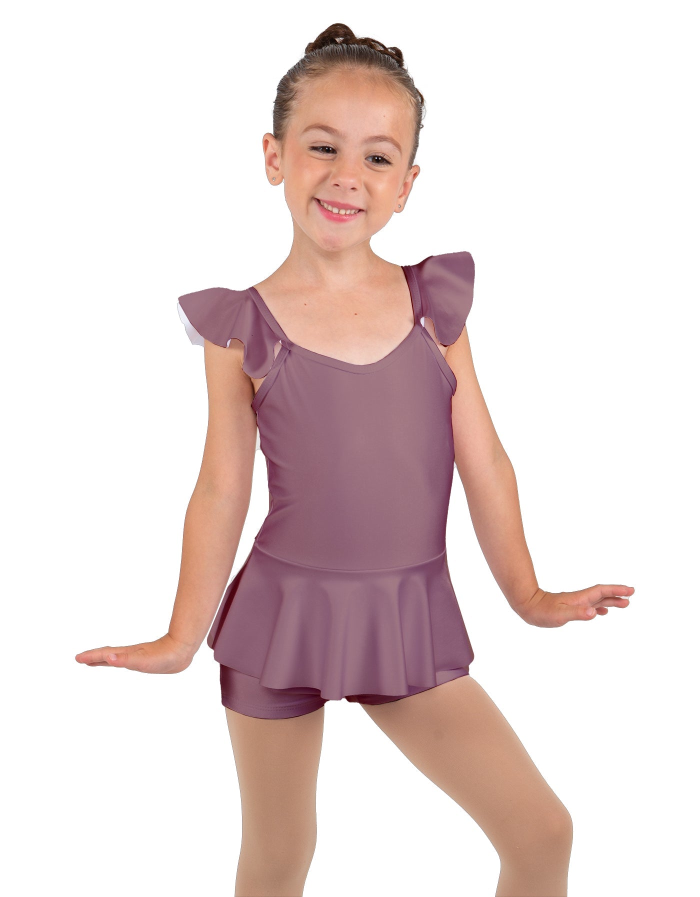 Solid Lycra Camisole Flutter Sleeve Biketard w Peplum