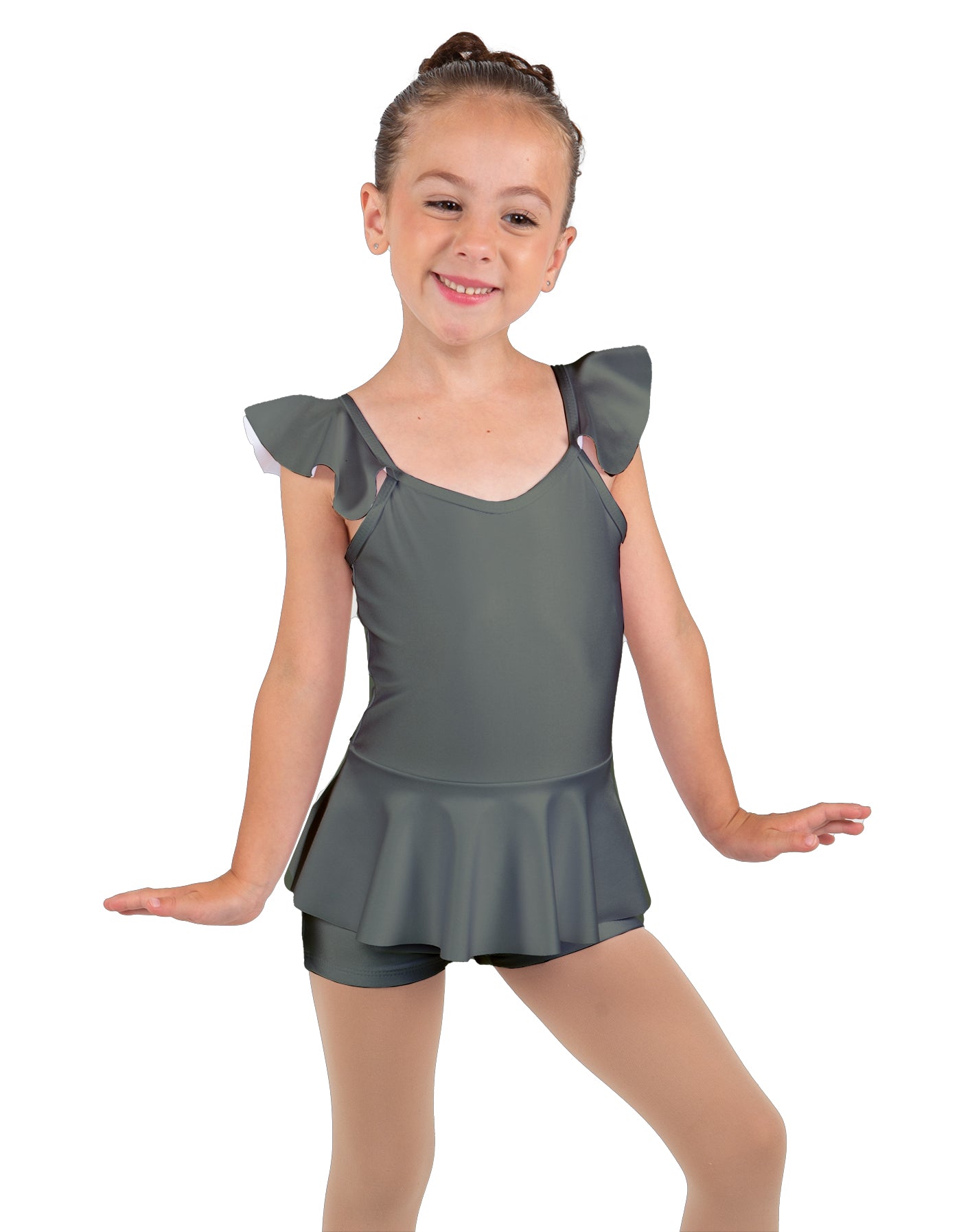 Solid Lycra Camisole Flutter Sleeve Biketard w Peplum
