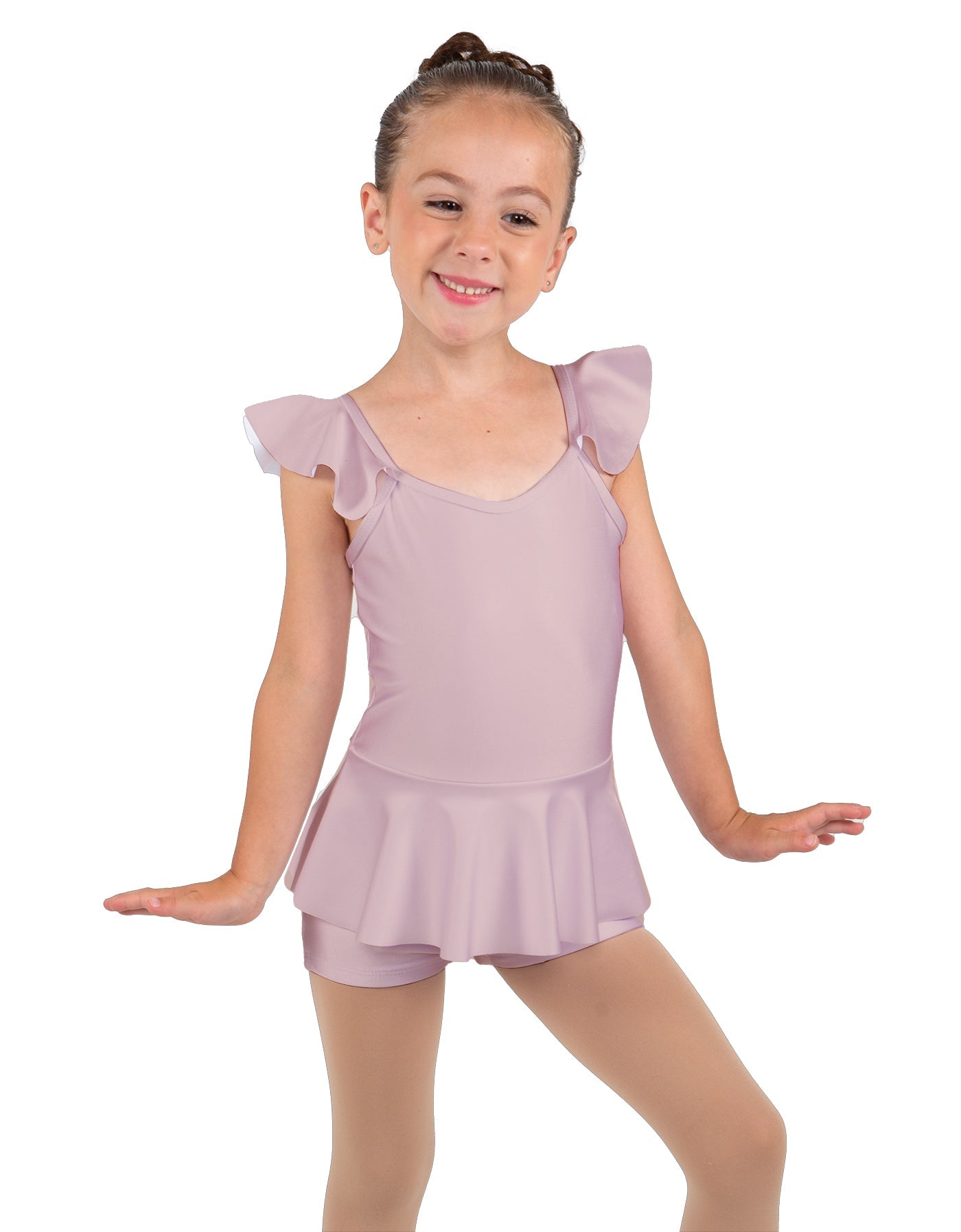 Solid Lycra Camisole Flutter Sleeve Biketard w Peplum