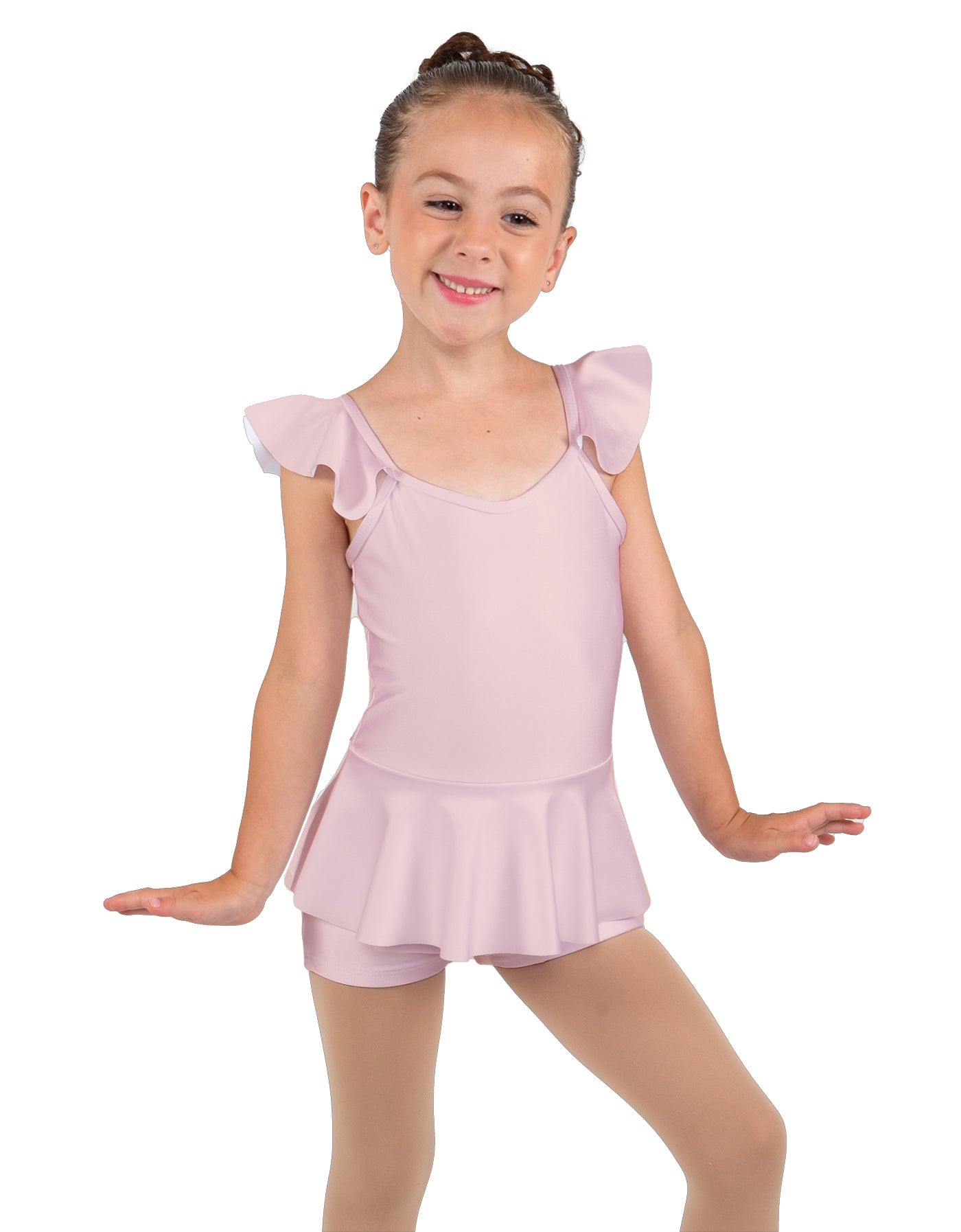 Solid Lycra Camisole Flutter Sleeve Biketard w Peplum