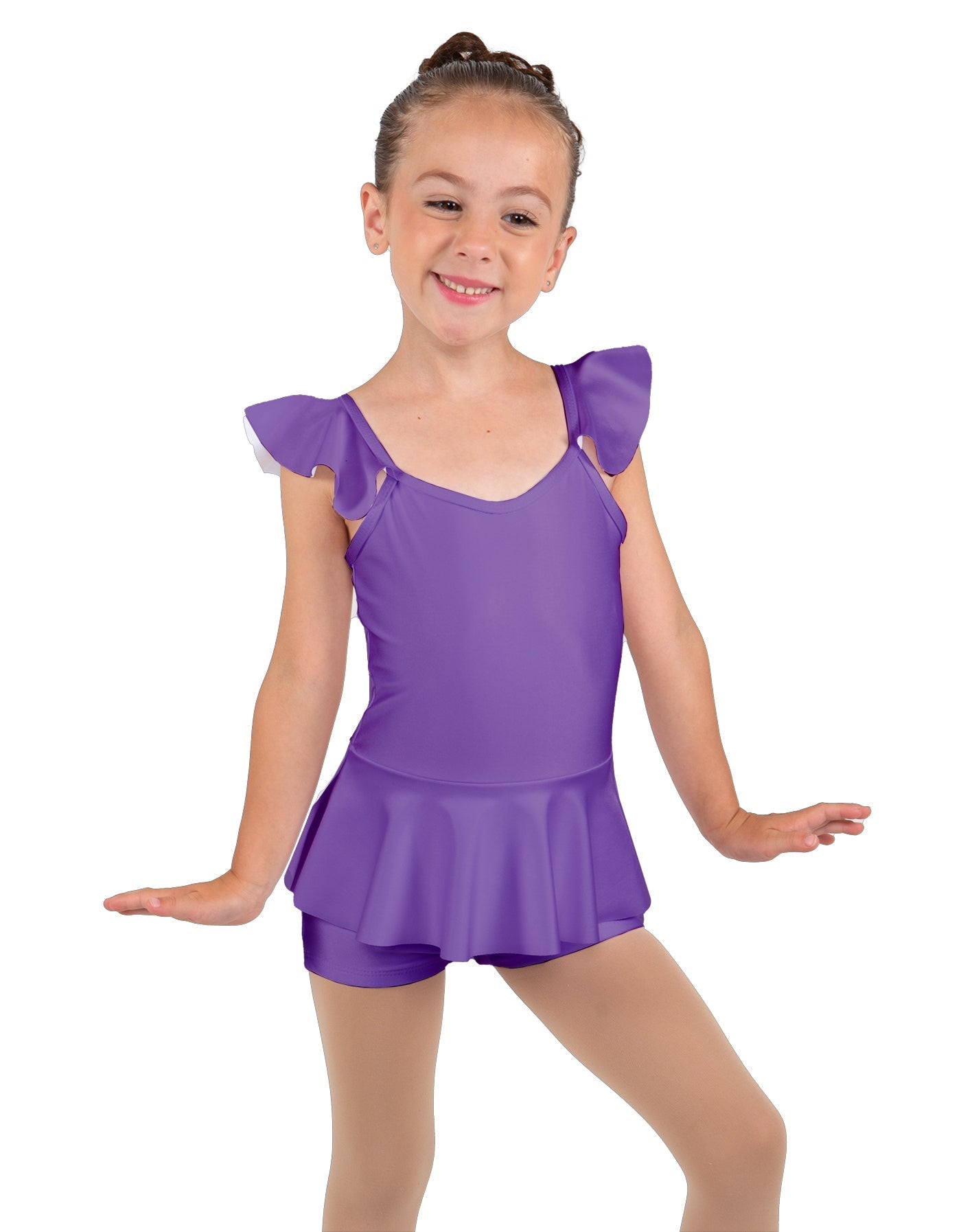 Solid Lycra Camisole Flutter Sleeve Biketard w Peplum