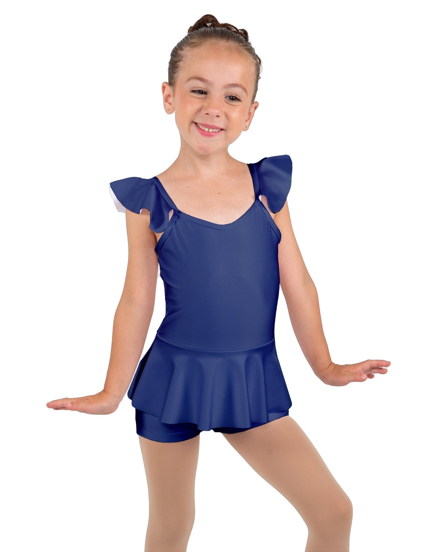 Solid Lycra Camisole Flutter Sleeve Biketard w Peplum