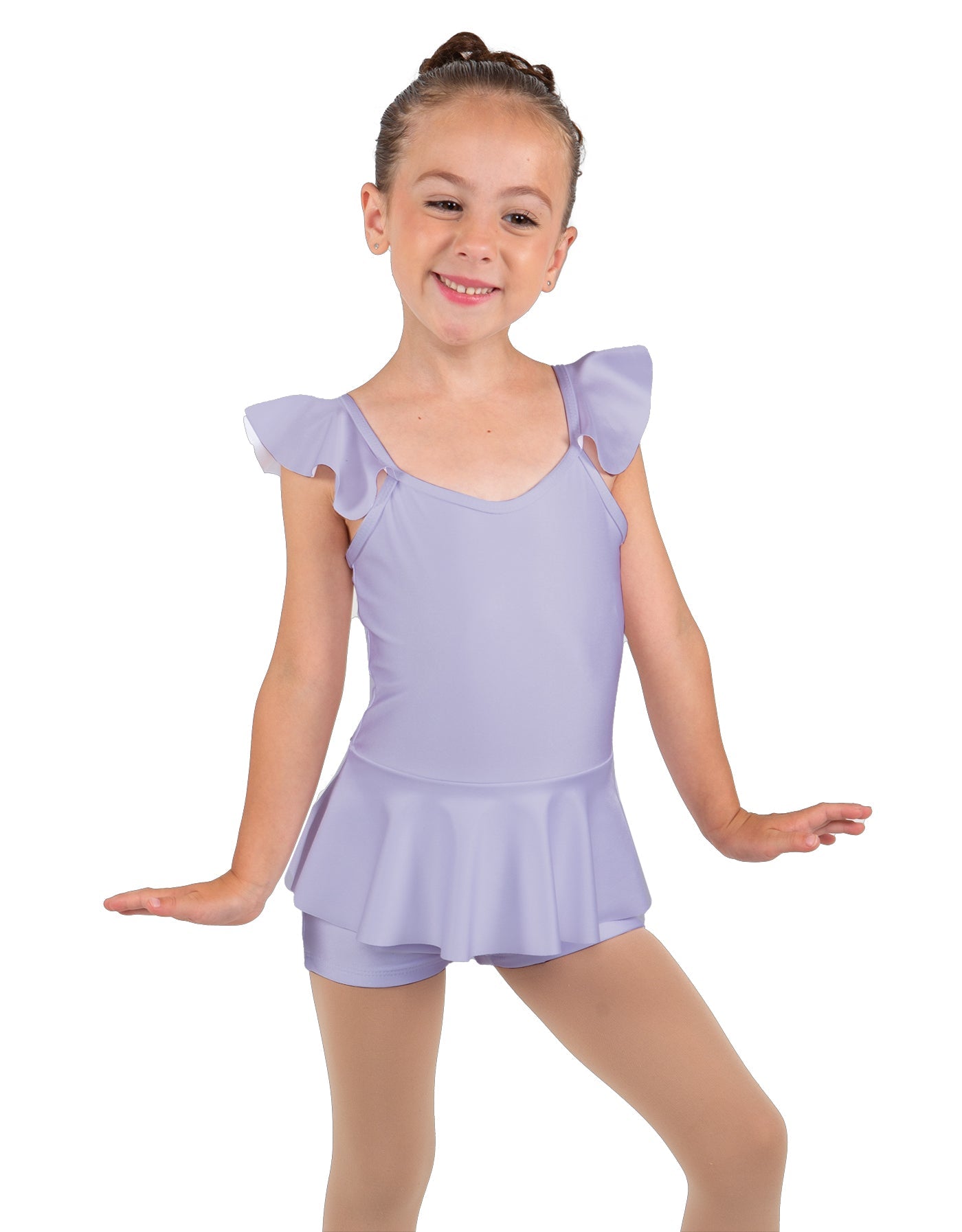 Solid Lycra Camisole Flutter Sleeve Biketard w Peplum