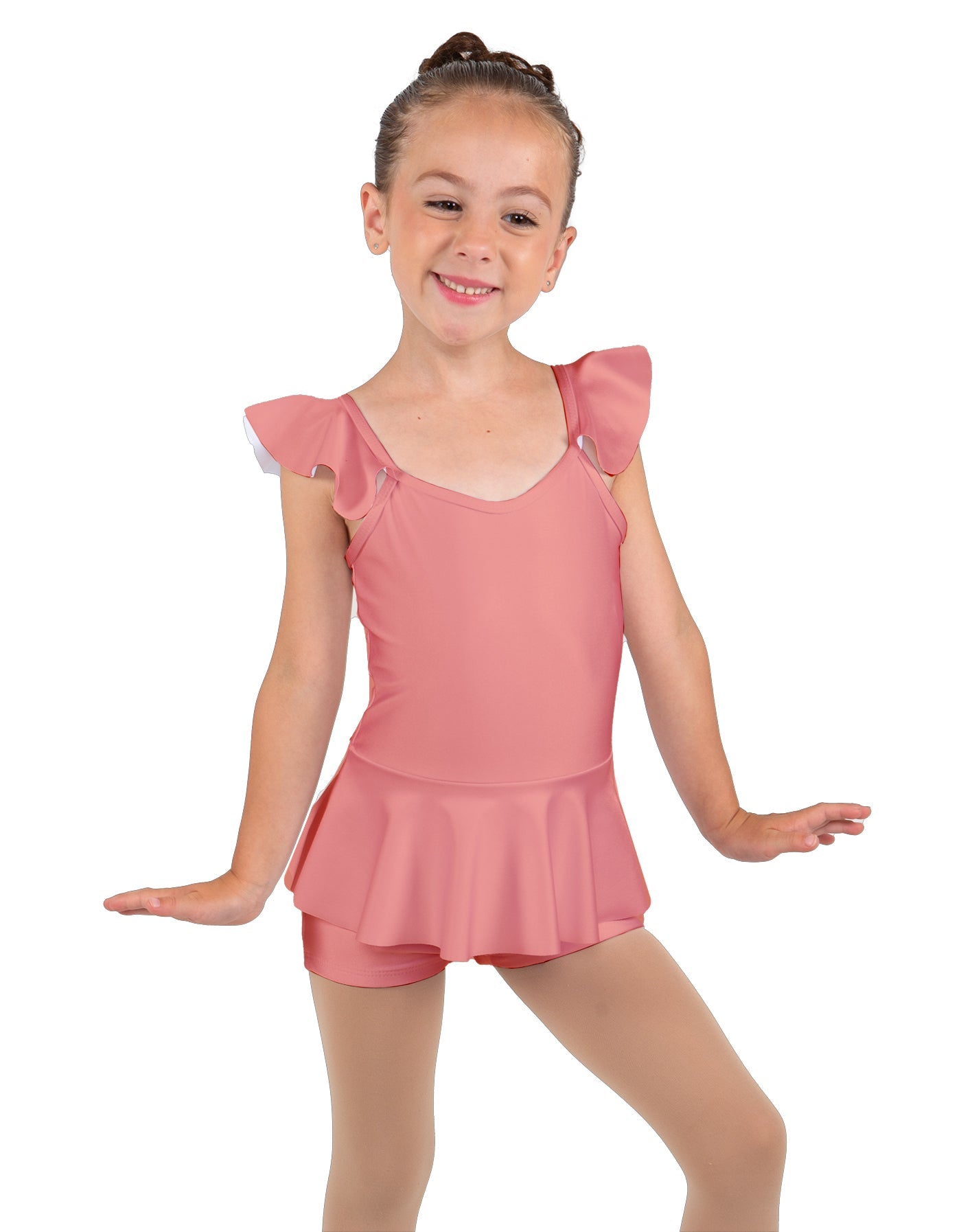 Solid Lycra Camisole Flutter Sleeve Biketard w Peplum