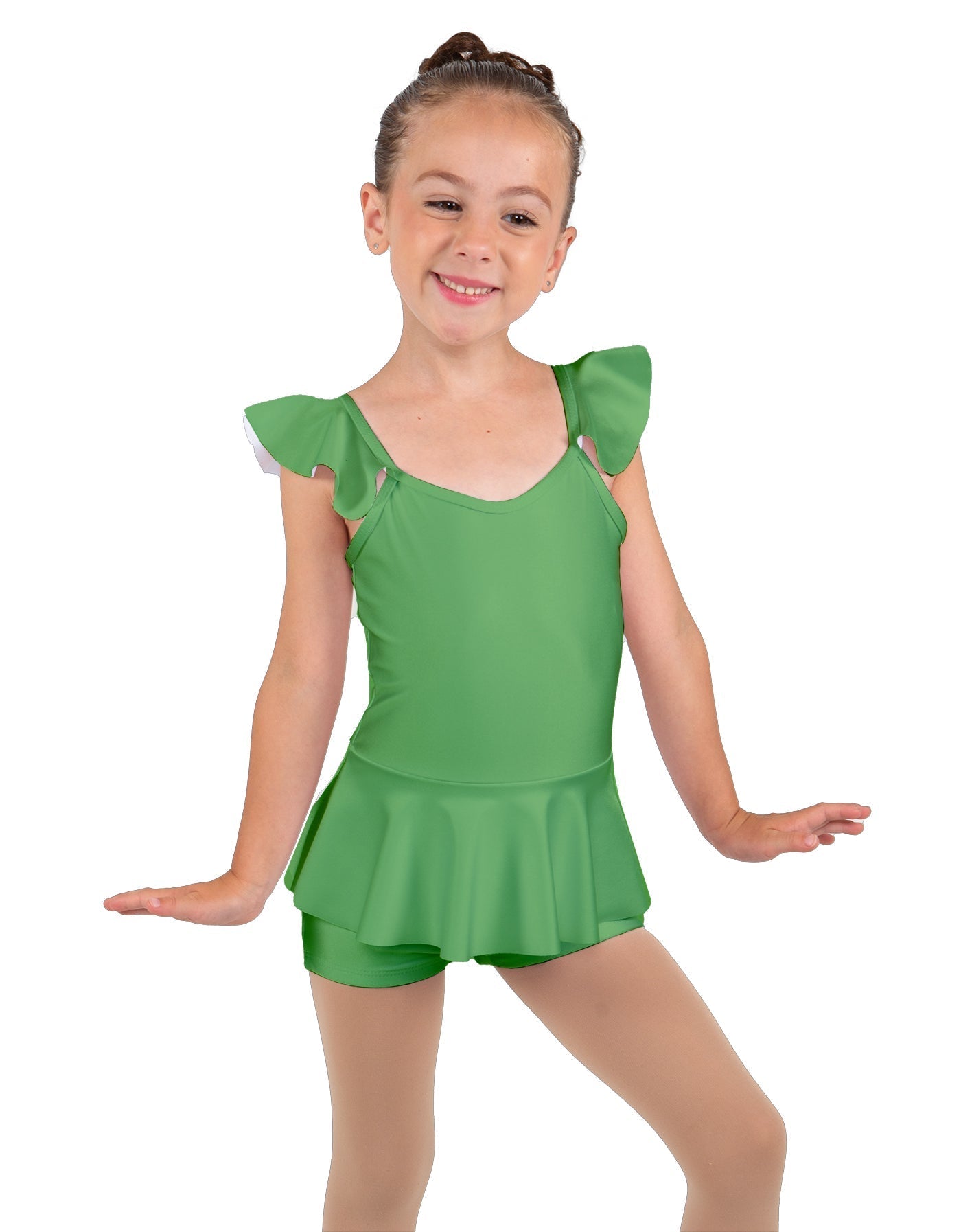 Solid Lycra Camisole Flutter Sleeve Biketard w Peplum