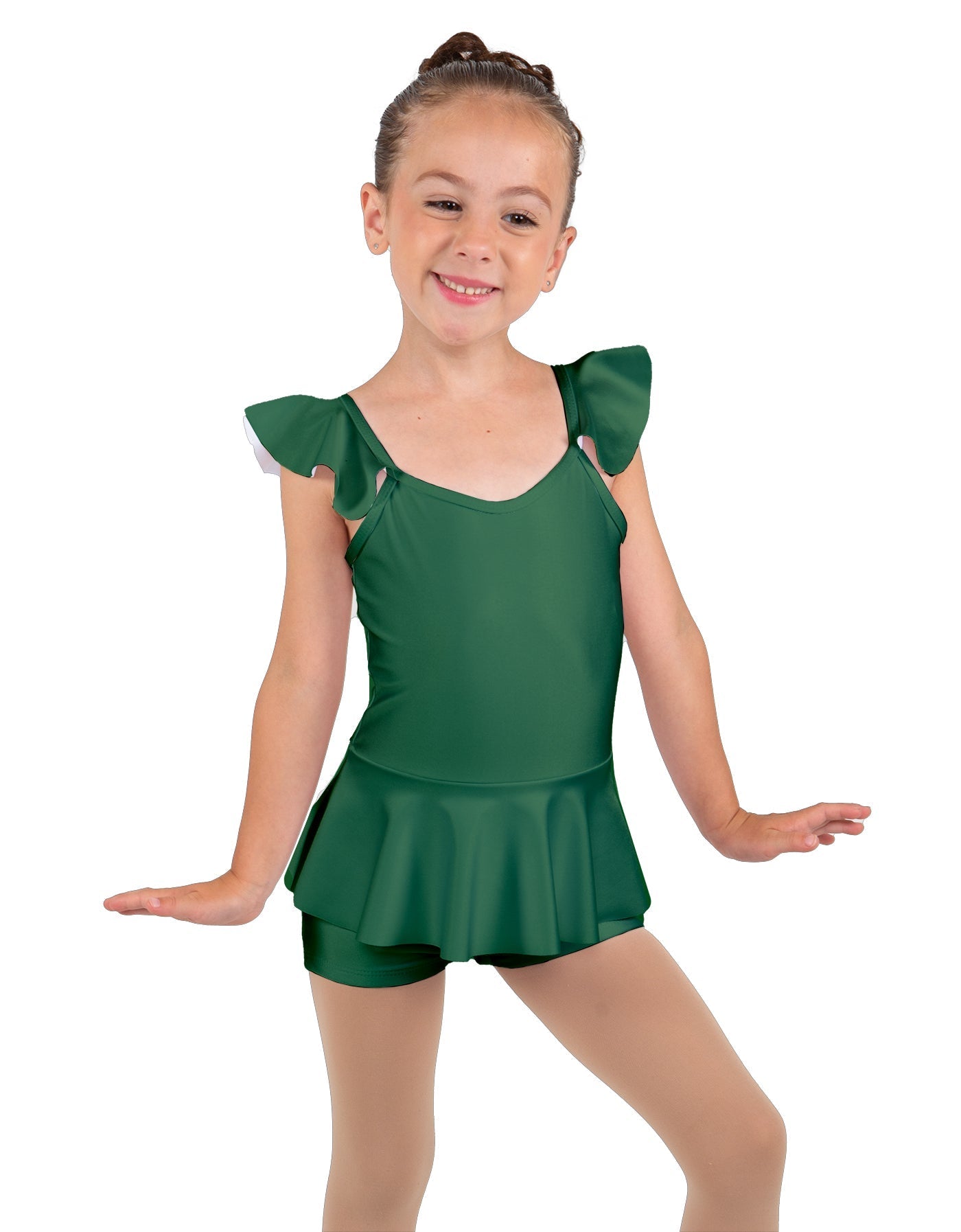 Solid Lycra Camisole Flutter Sleeve Biketard w Peplum