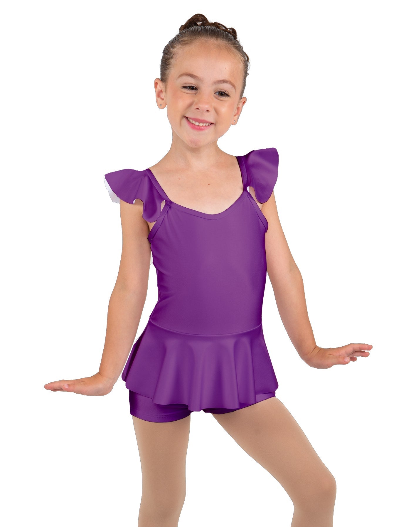 Solid Lycra Camisole Flutter Sleeve Biketard w Peplum