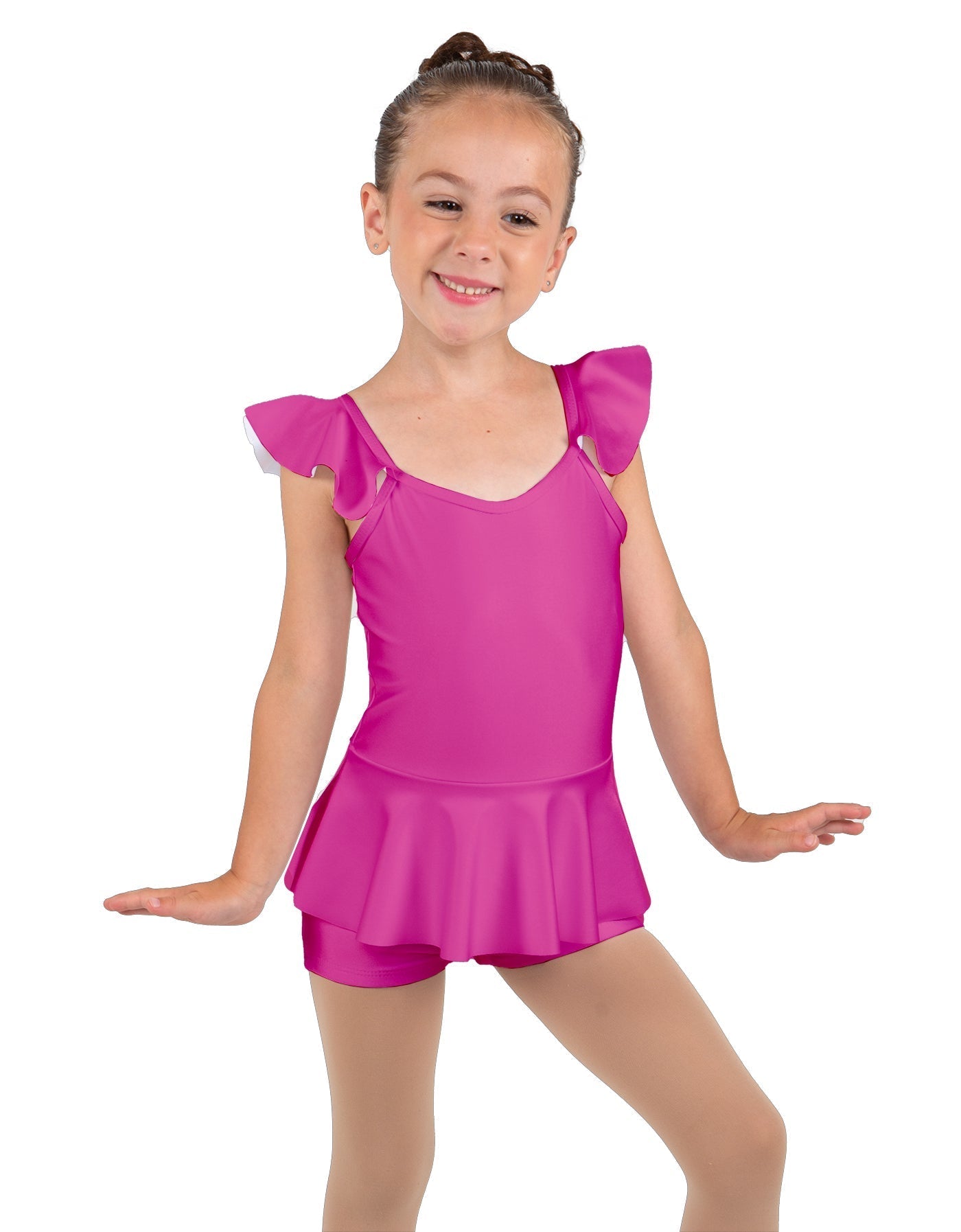 Solid Lycra Camisole Flutter Sleeve Biketard w Peplum